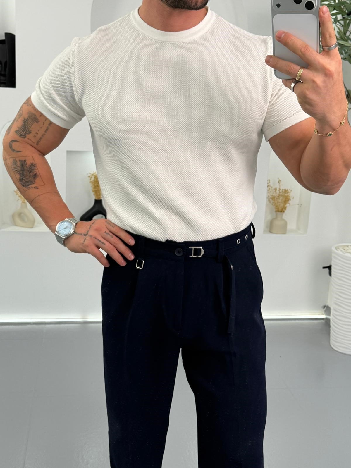 Beyaz Mr Minimal Doku Triko