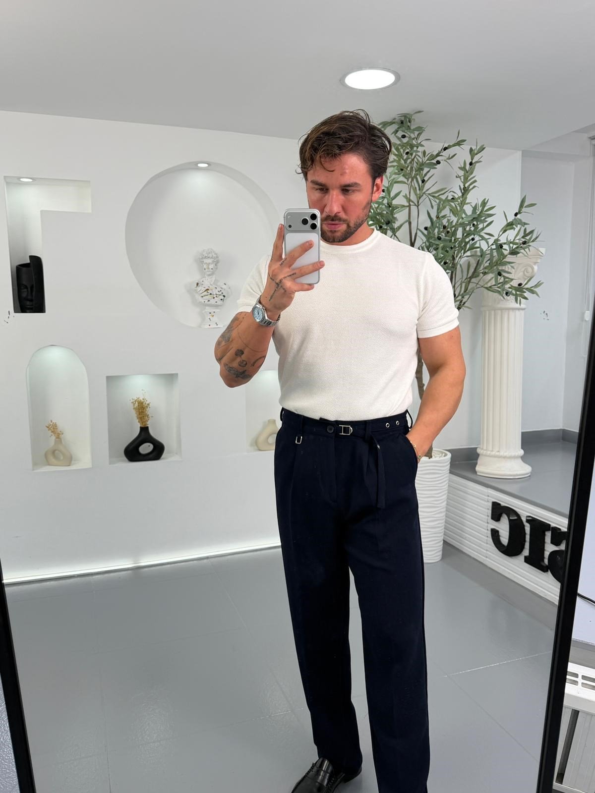 Beyaz Mr Minimal Doku Triko