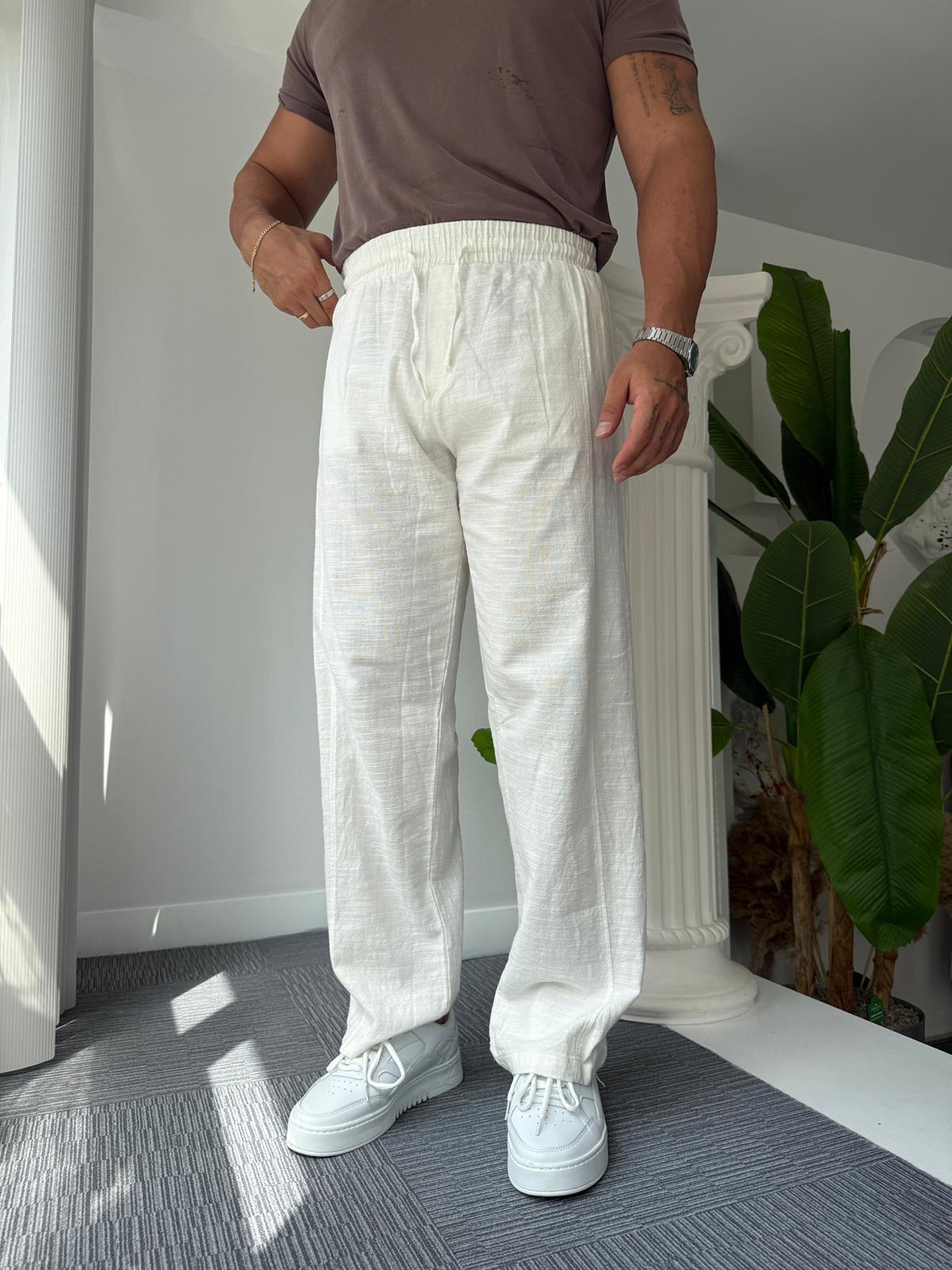 Beyaz RL Baggy Keten Pantolon
