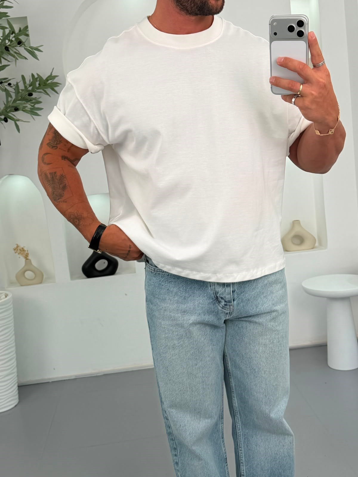 Beyaz RL Boxy Fit Basic Tshirt