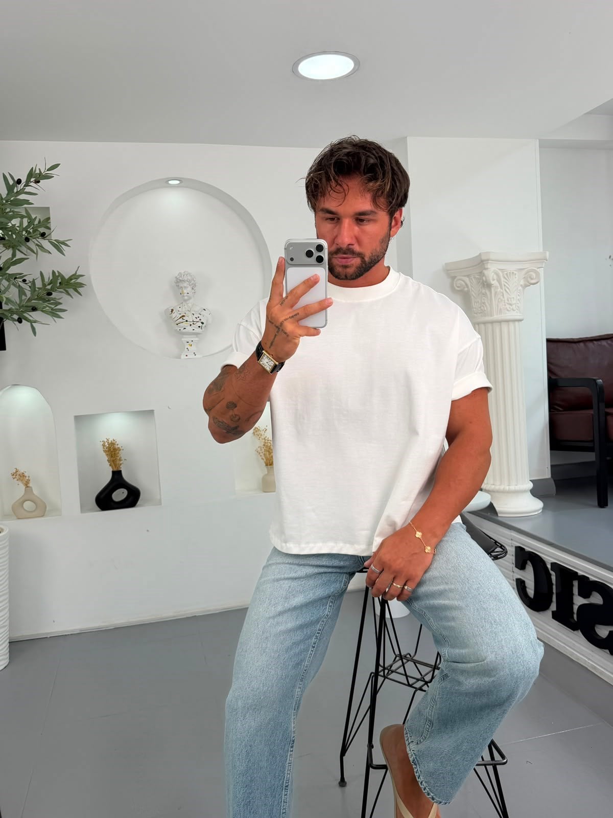 Beyaz RL Boxy Fit Basic Tshirt