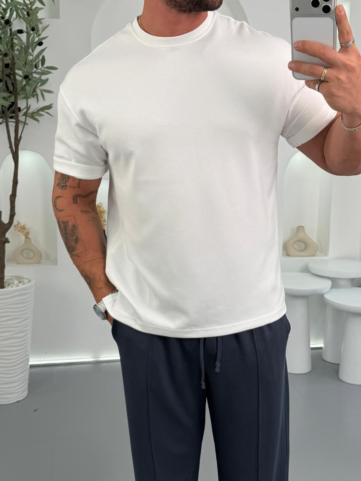 Beyaz RL Oysho Kumaş Oversize Tshirt