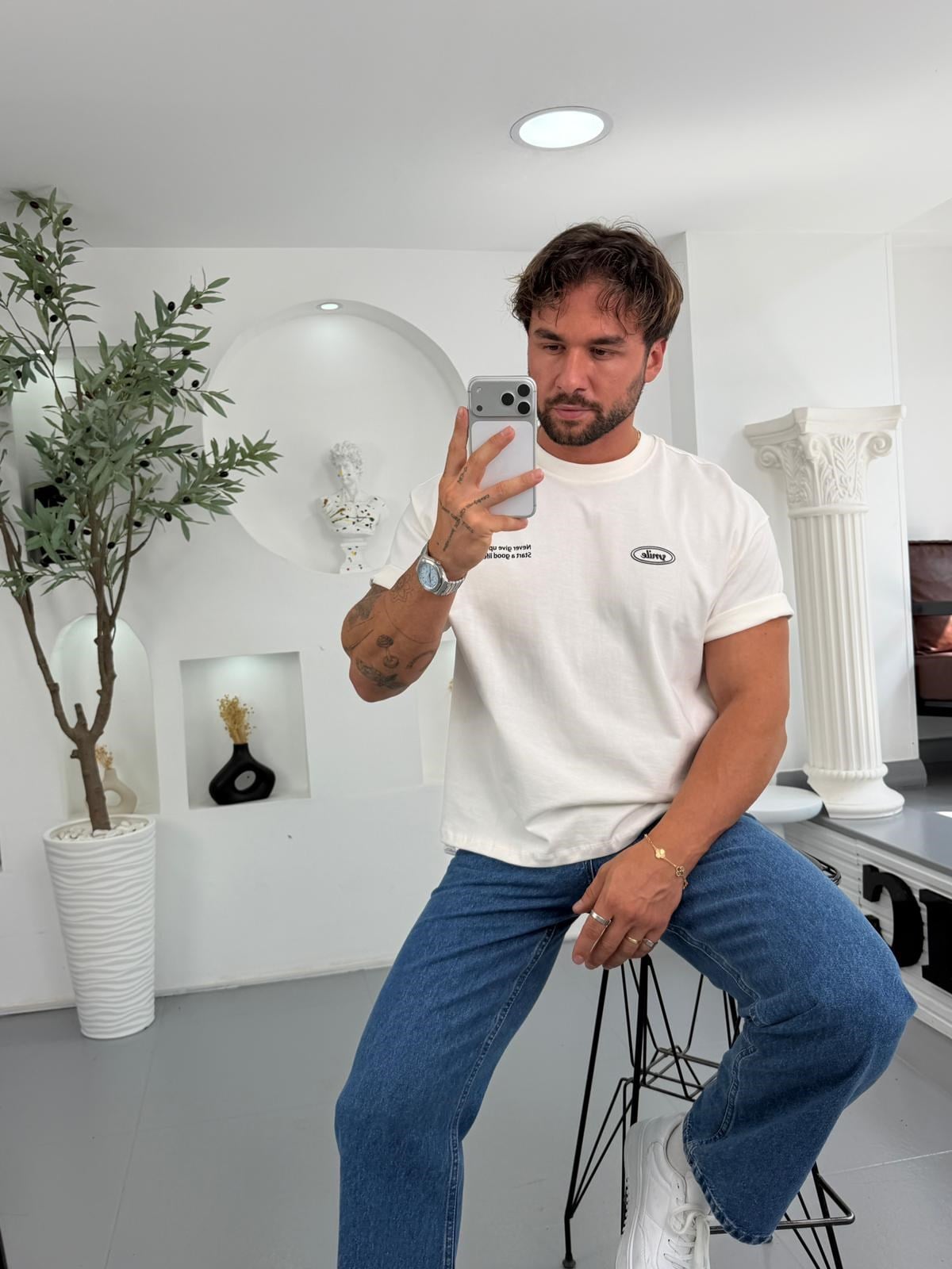 Beyaz RL Smile Boxy Fit Tshirt