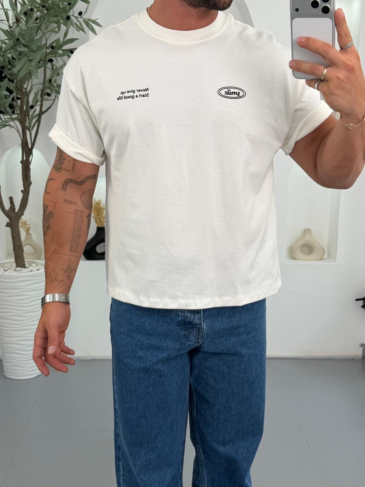 Beyaz RL Smile Boxy Fit Tshirt