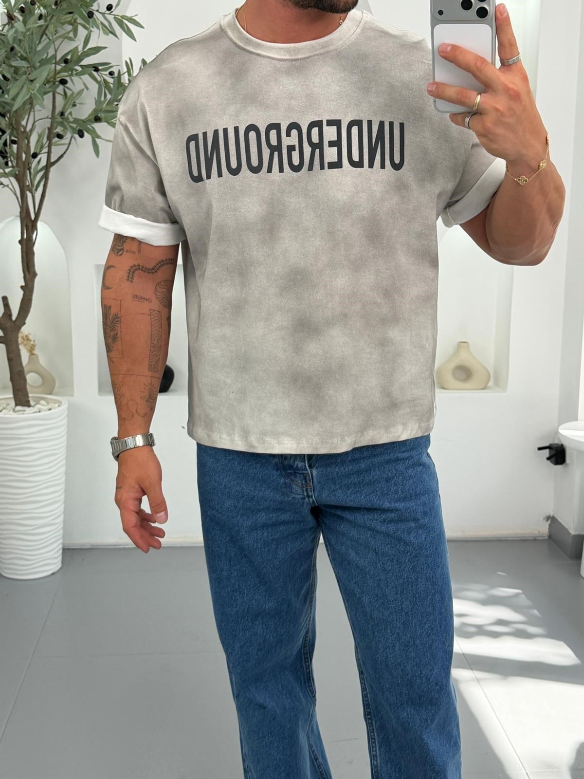 Beyaz RL Underground Yıkamalı Boxy Fit Tshirt