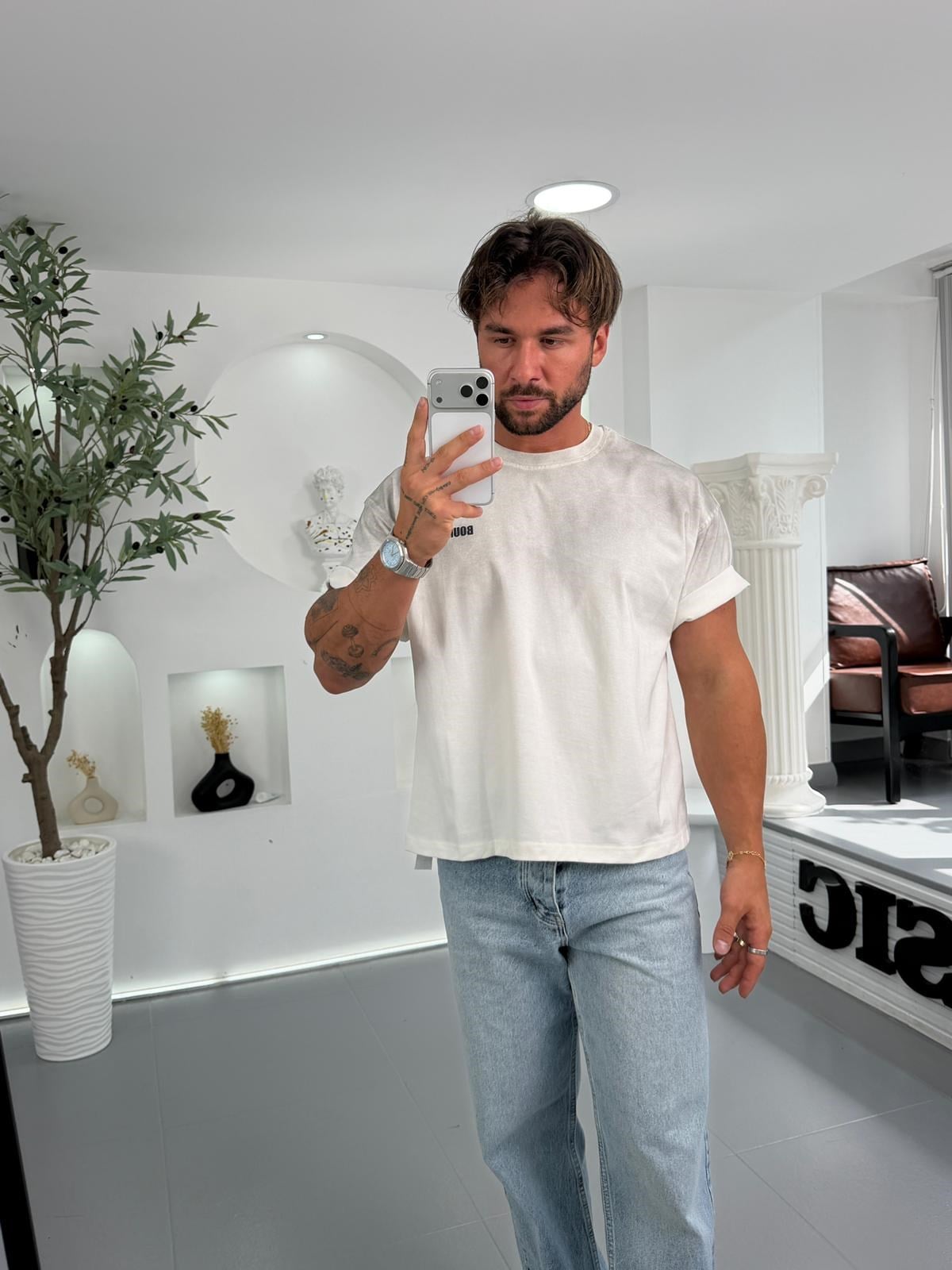 Beyaz RL Yıkamalı Boundless Crop Fit Tshirt