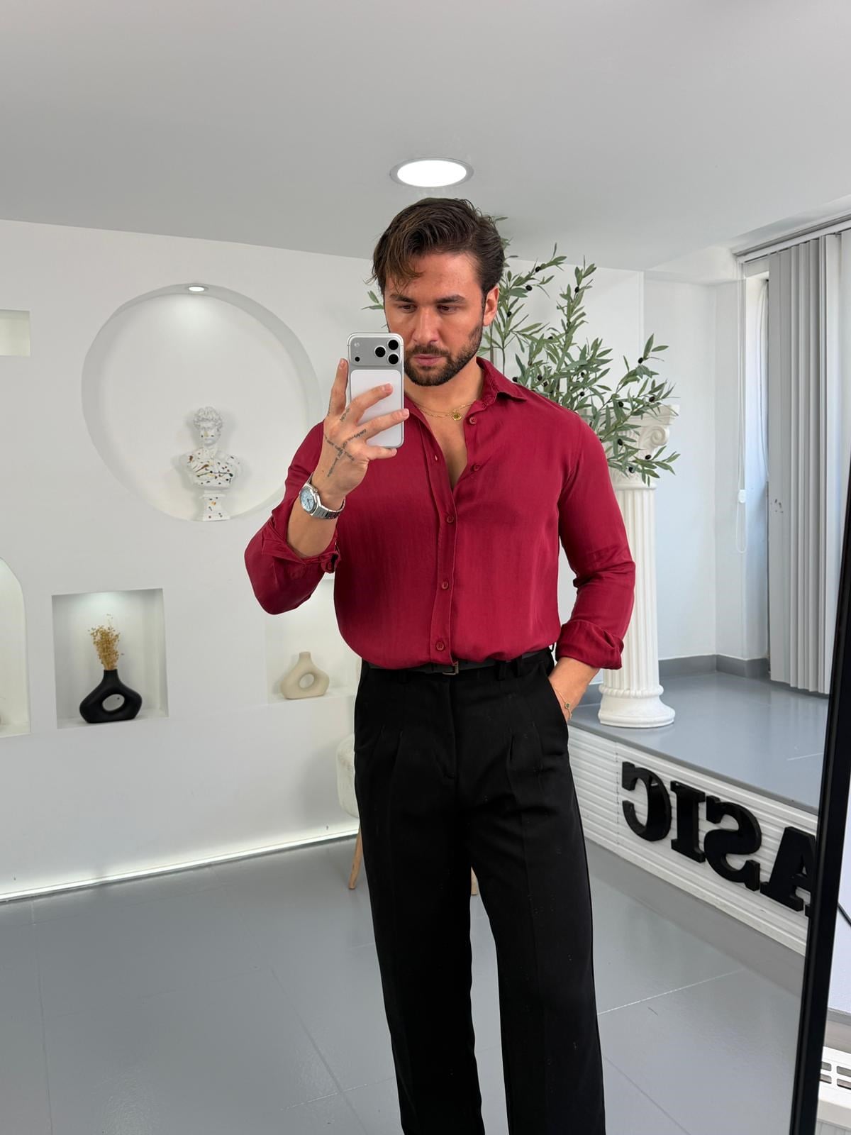Bordo GG Regular Kalıp Basic Tensel Gömlek