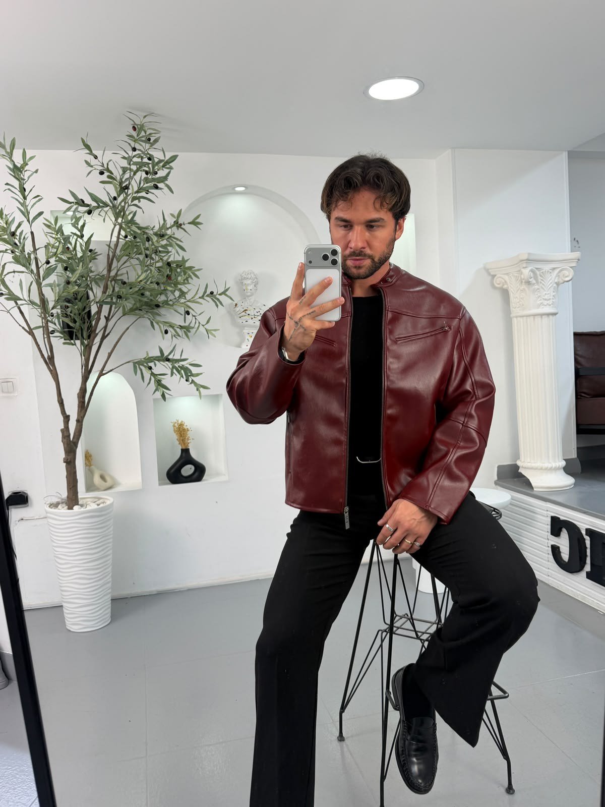 Bordo GG Rider Deri Ceket