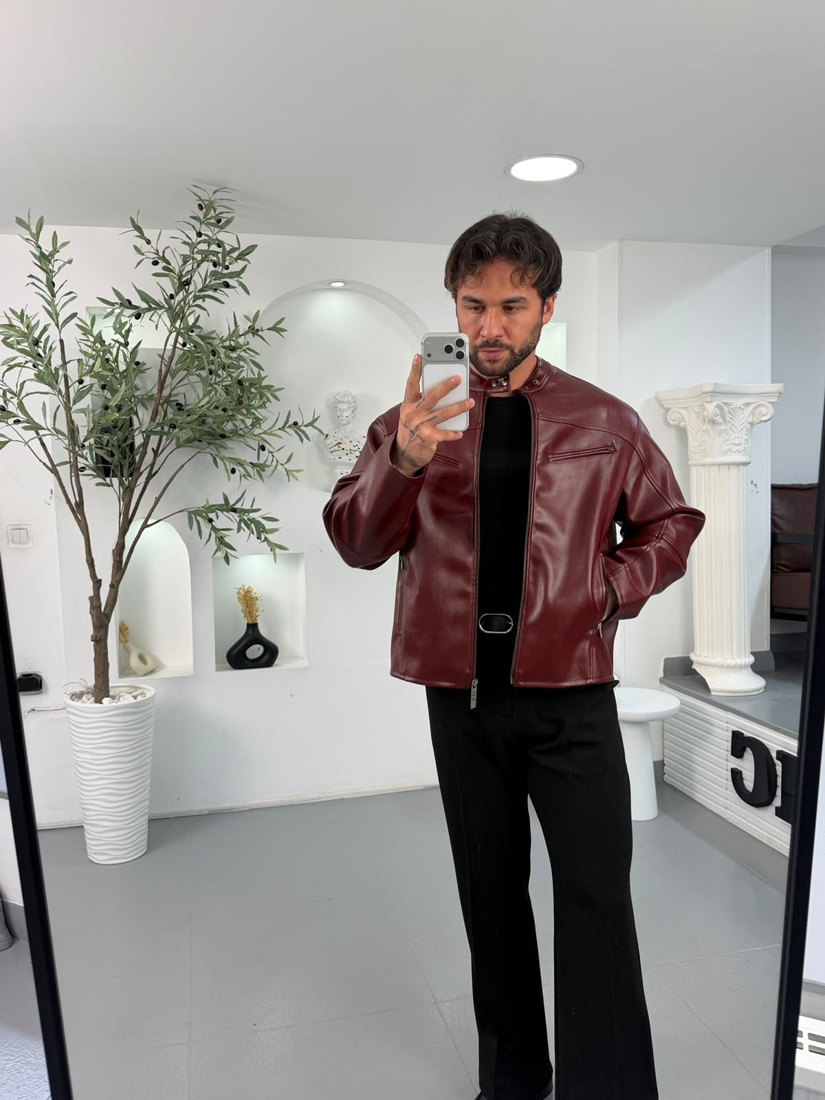 Bordo GG Rider Deri Ceket