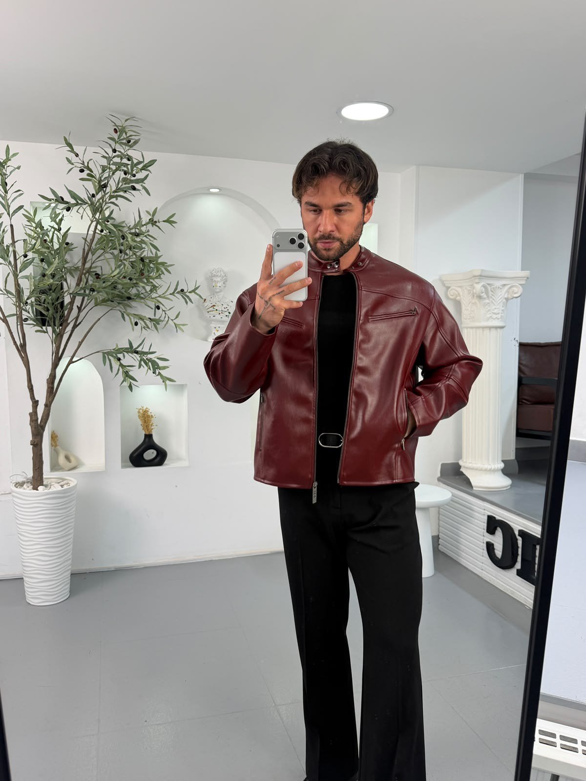 Bordo GG Rider Deri Ceket