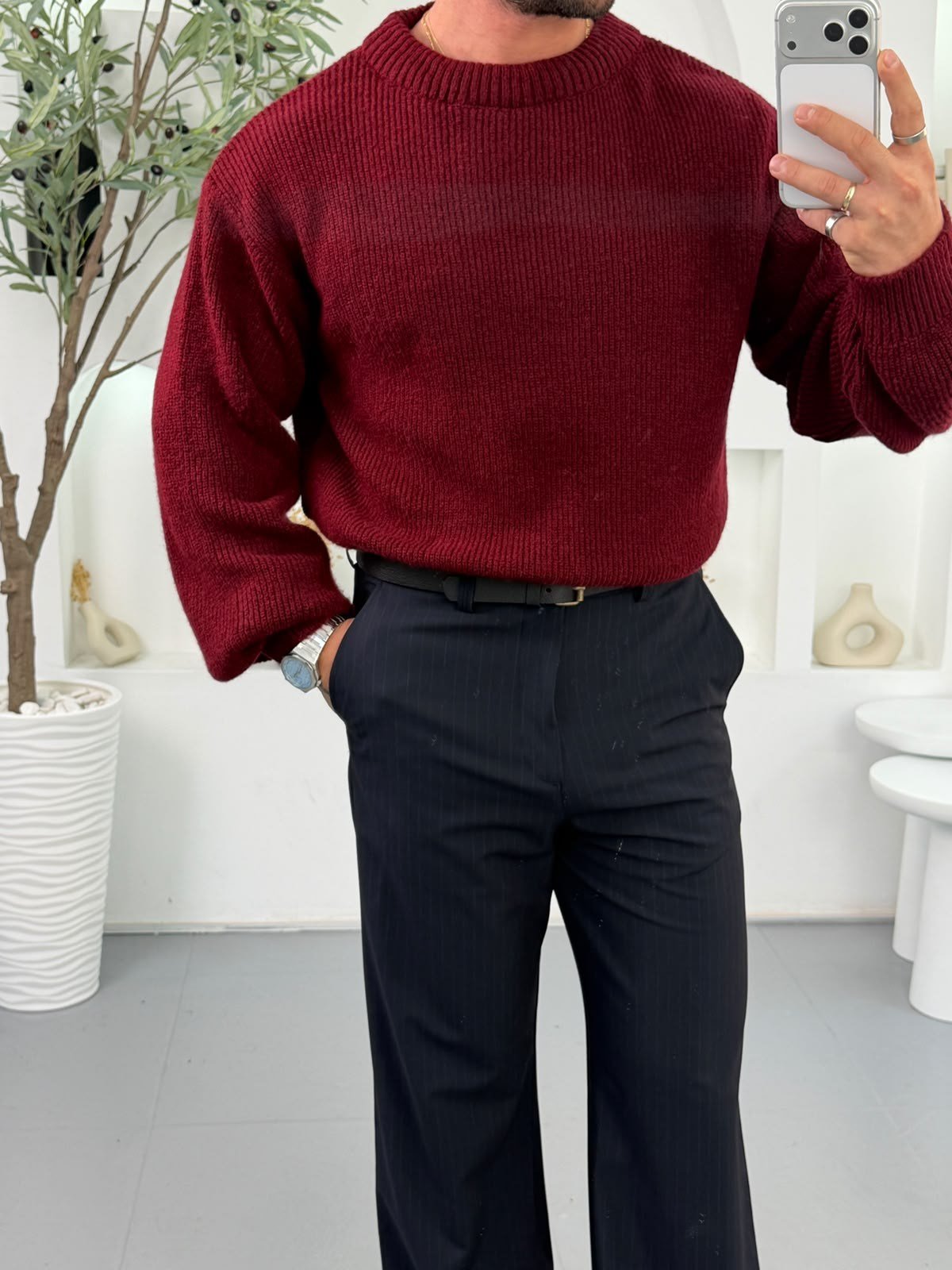 Bordo RL Bisiklet Yaka Oversize Triko