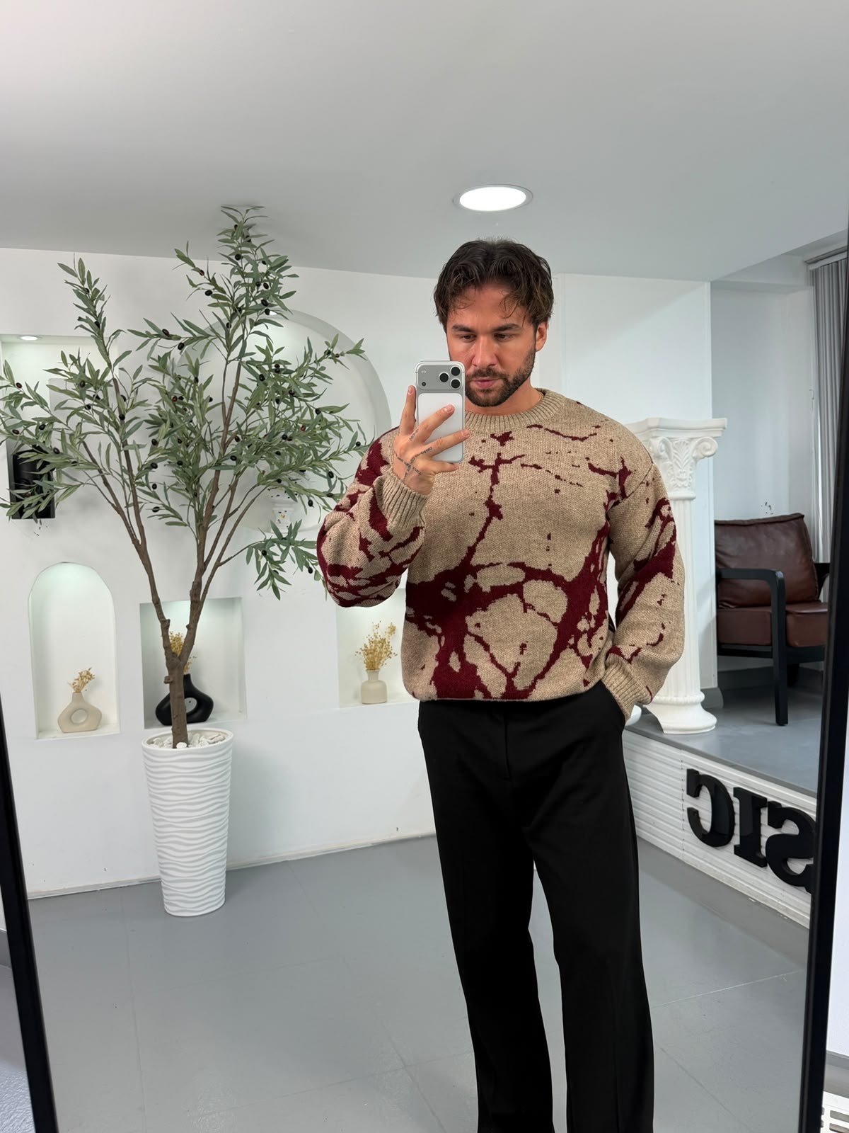 Bordo RL Dalmaçya Desen Boxy Fit Triko