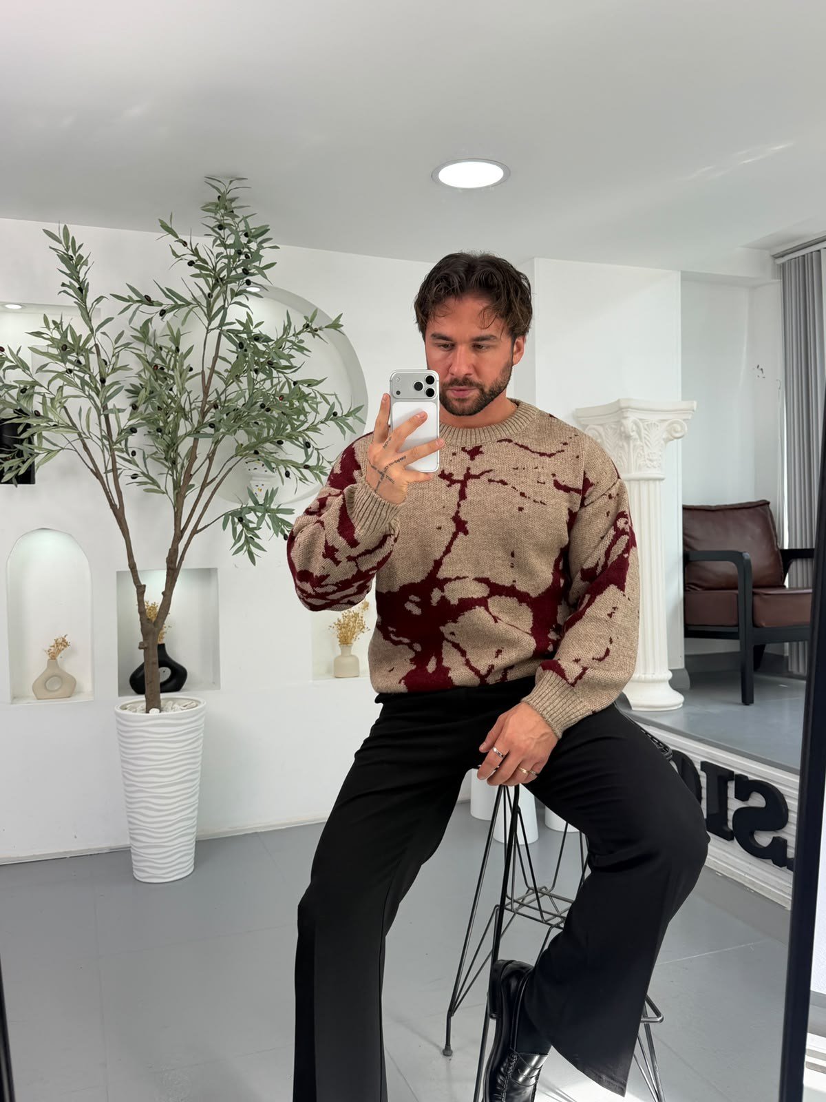 Bordo RL Dalmaçya Desen Boxy Fit Triko