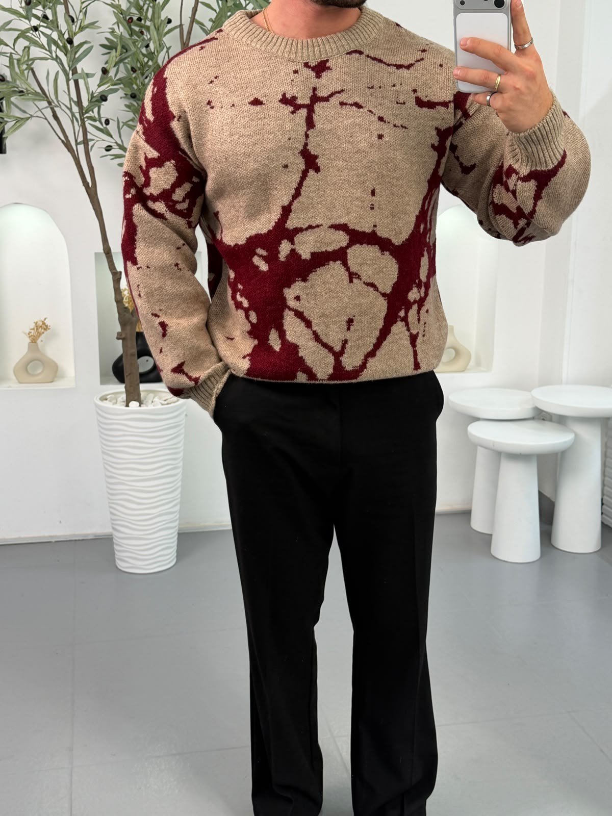 Bordo RL Dalmaçya Desen Boxy Fit Triko
