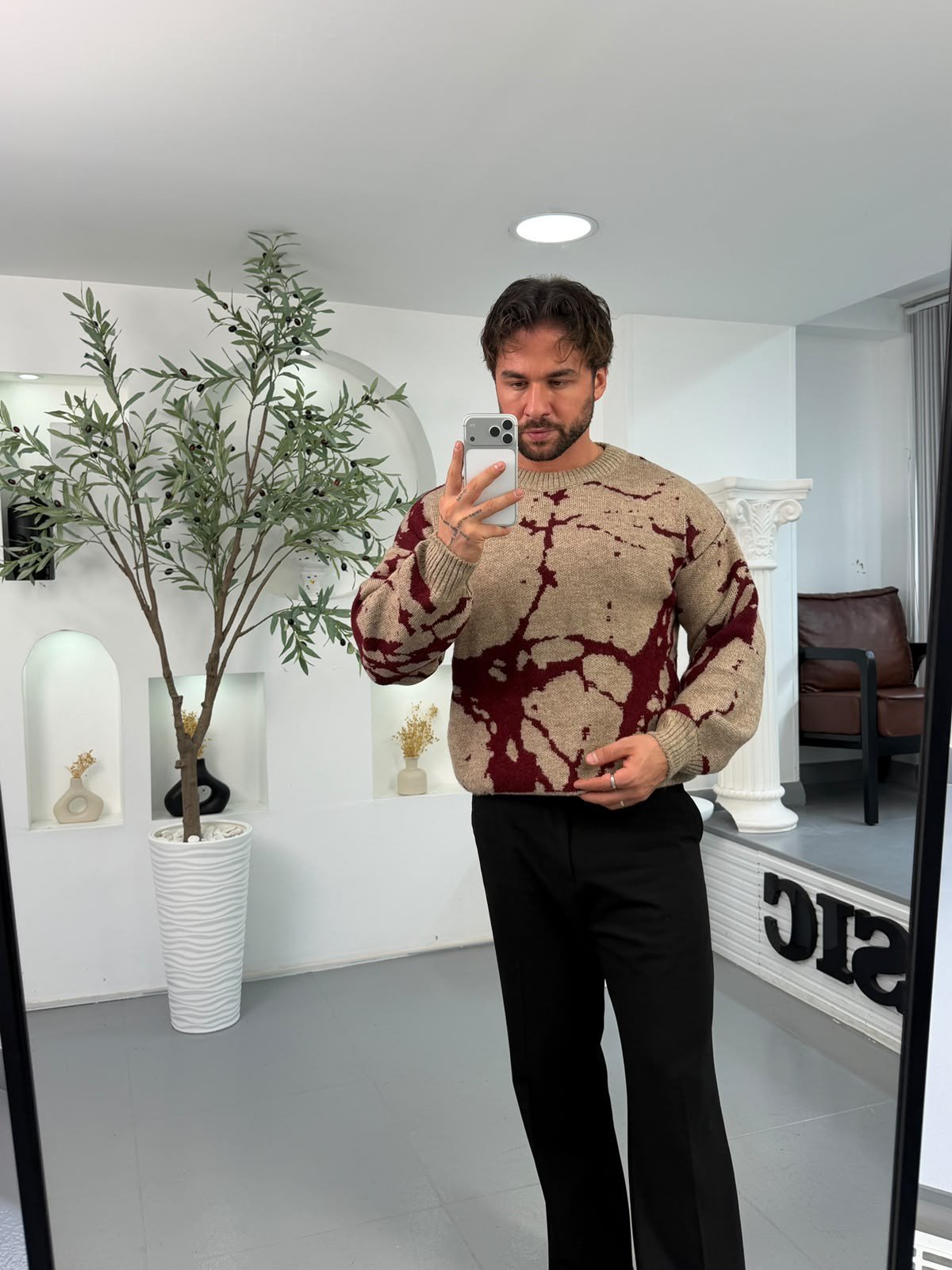 Bordo RL Dalmaçya Desen Boxy Fit Triko