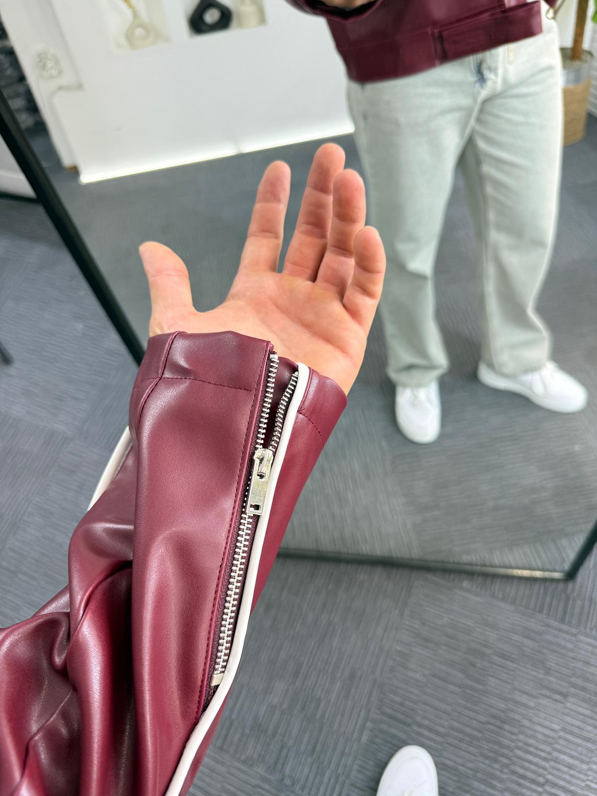 Bordo Uludağ Tasarım Oversize Deri Ceket