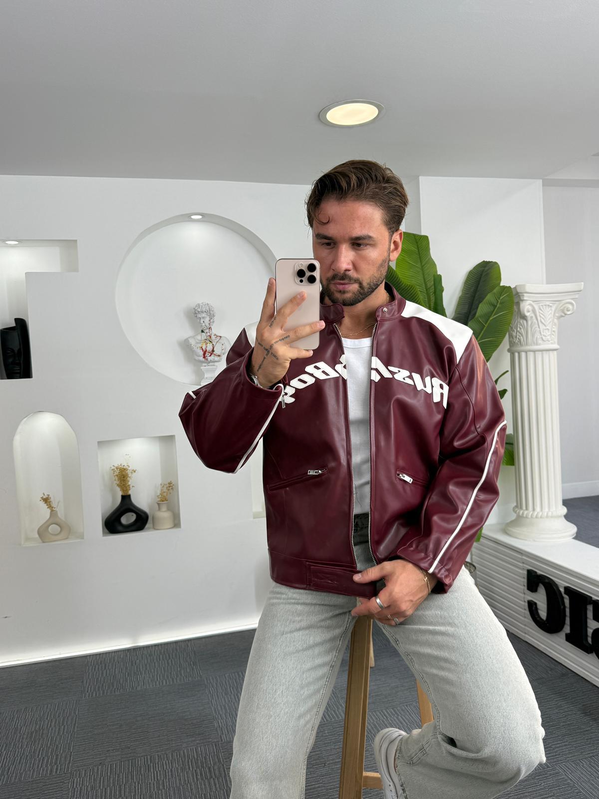 Bordo Uludağ Tasarım Oversize Deri Ceket