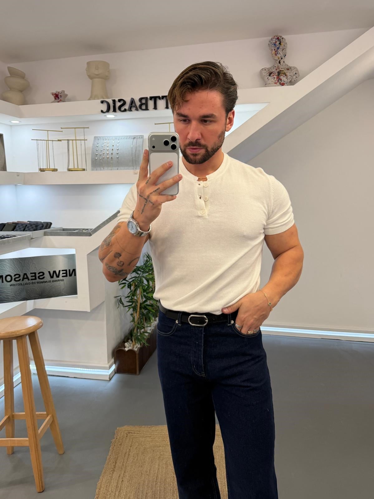 Ekru Mr Sky Henley Triko