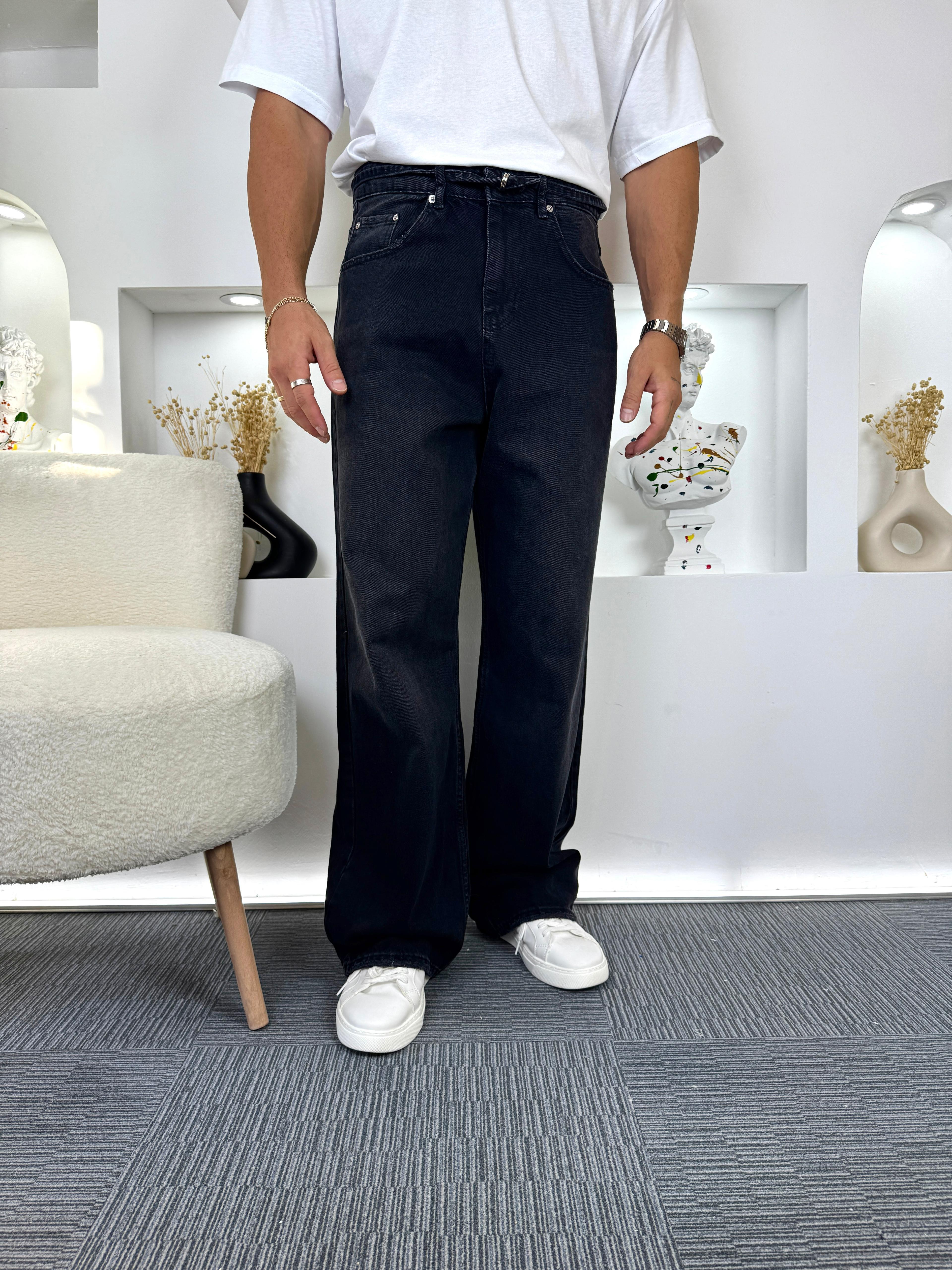 Füme Mavi Çıkarlabilir Kemerli GG Baggy Jean