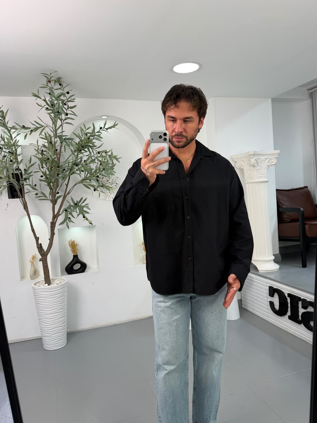 GG Oversize Cepli Oxford Gömlek Siyah