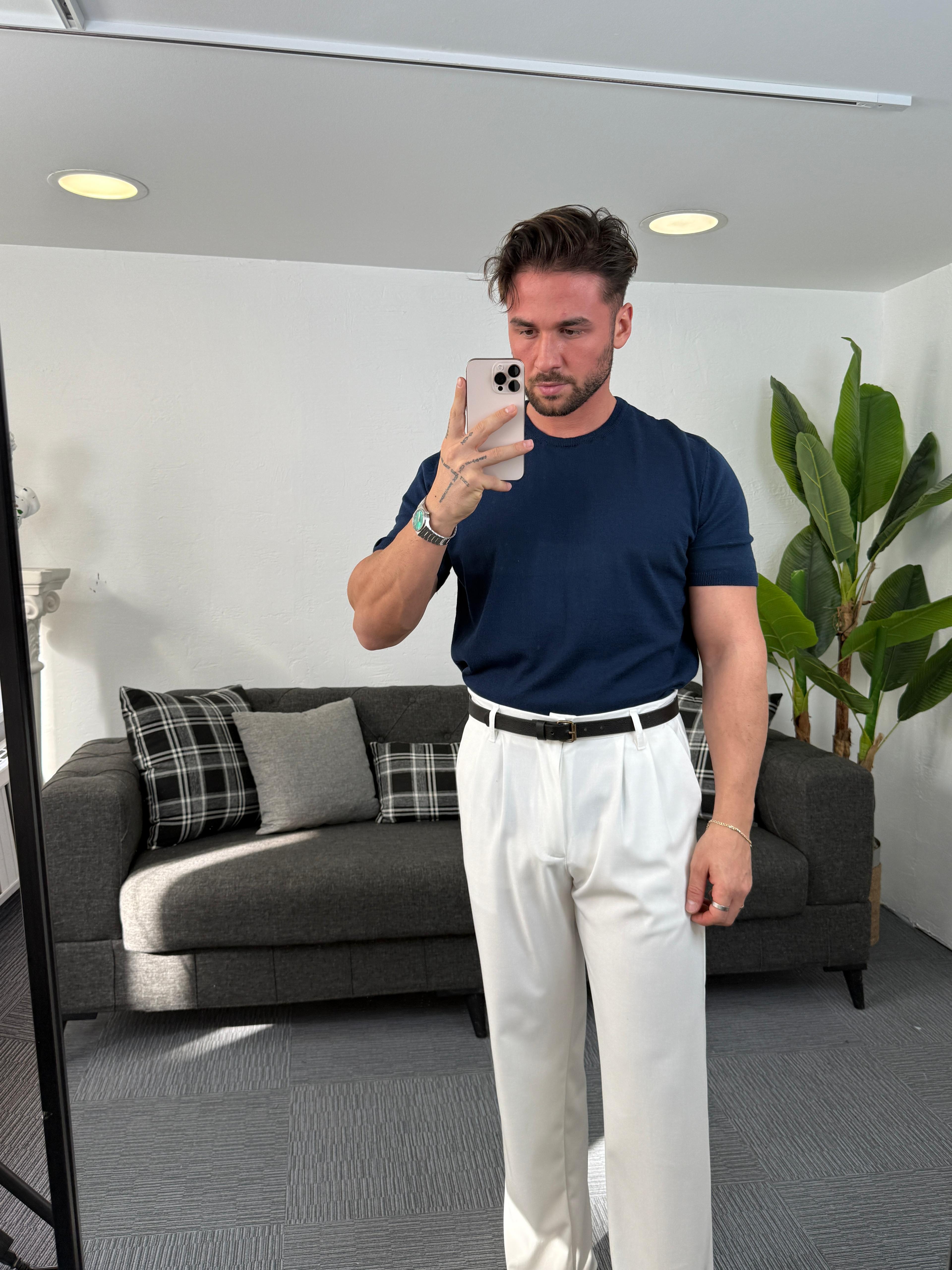 Giesto Slim Fit Kısa Kol Triko T-Shirt Lacivert