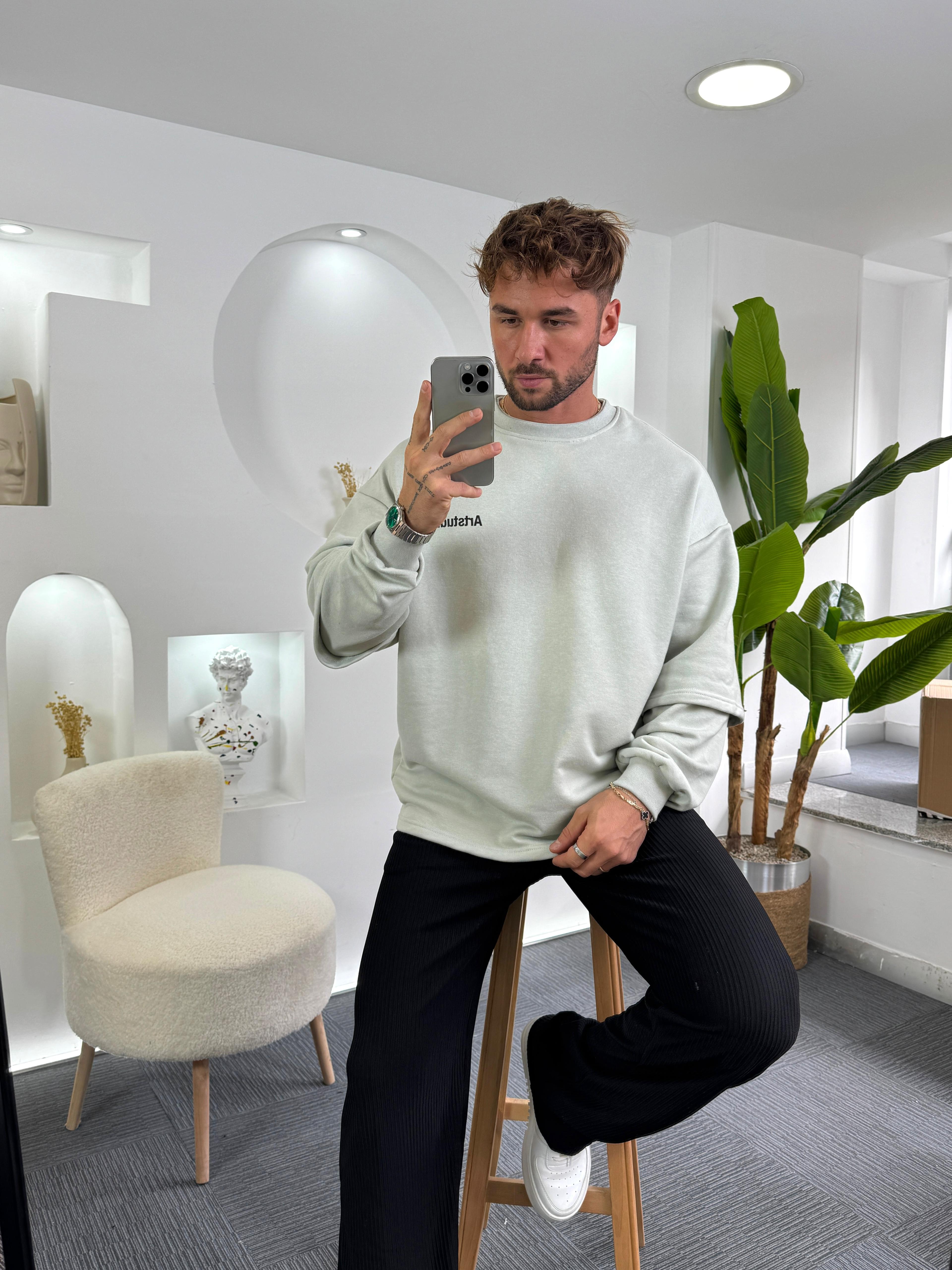 Gri Artstudio Sırt baskılı Oversize Hoddie