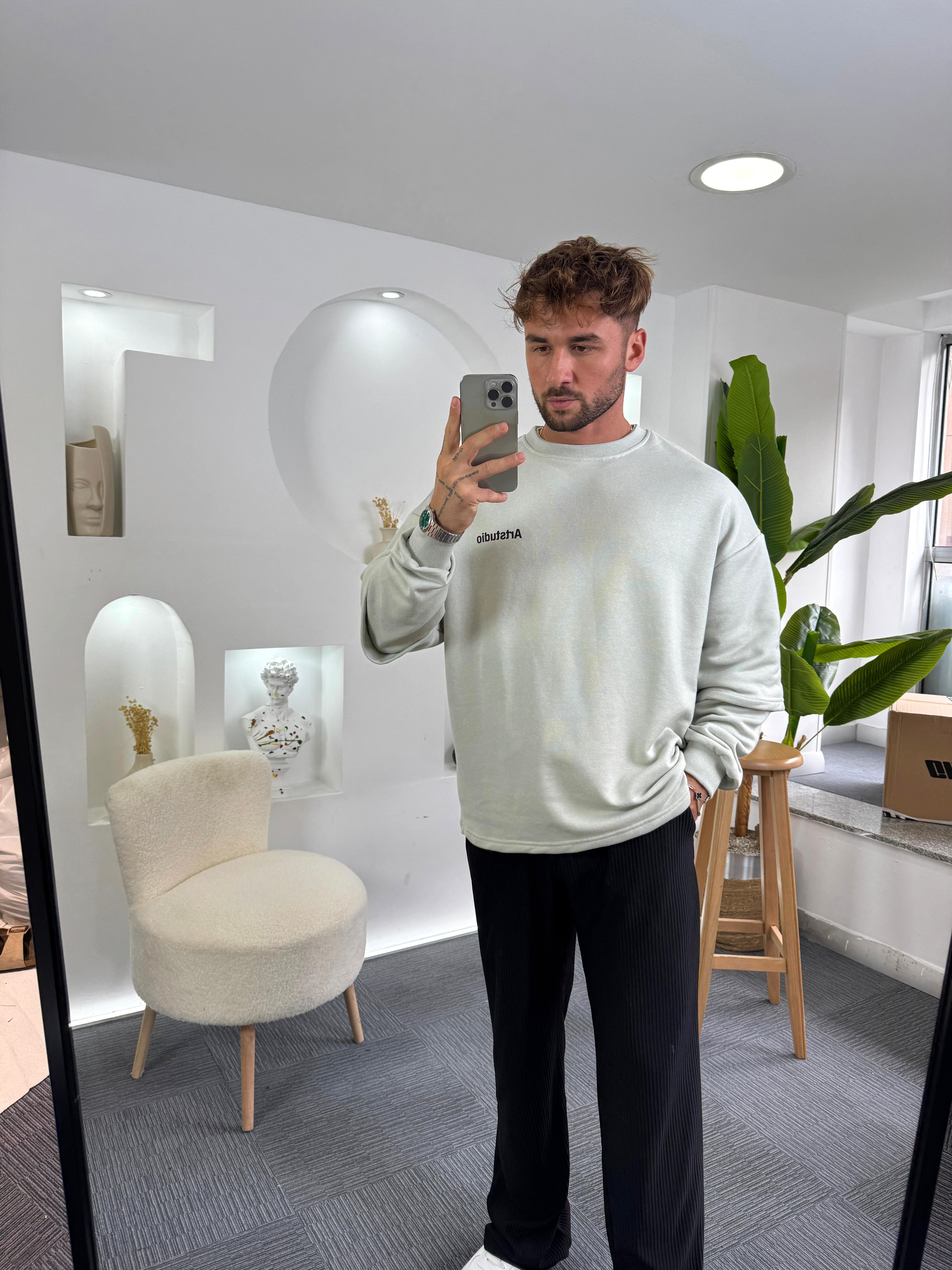 Gri Artstudio Sırt baskılı Oversize Hoddie