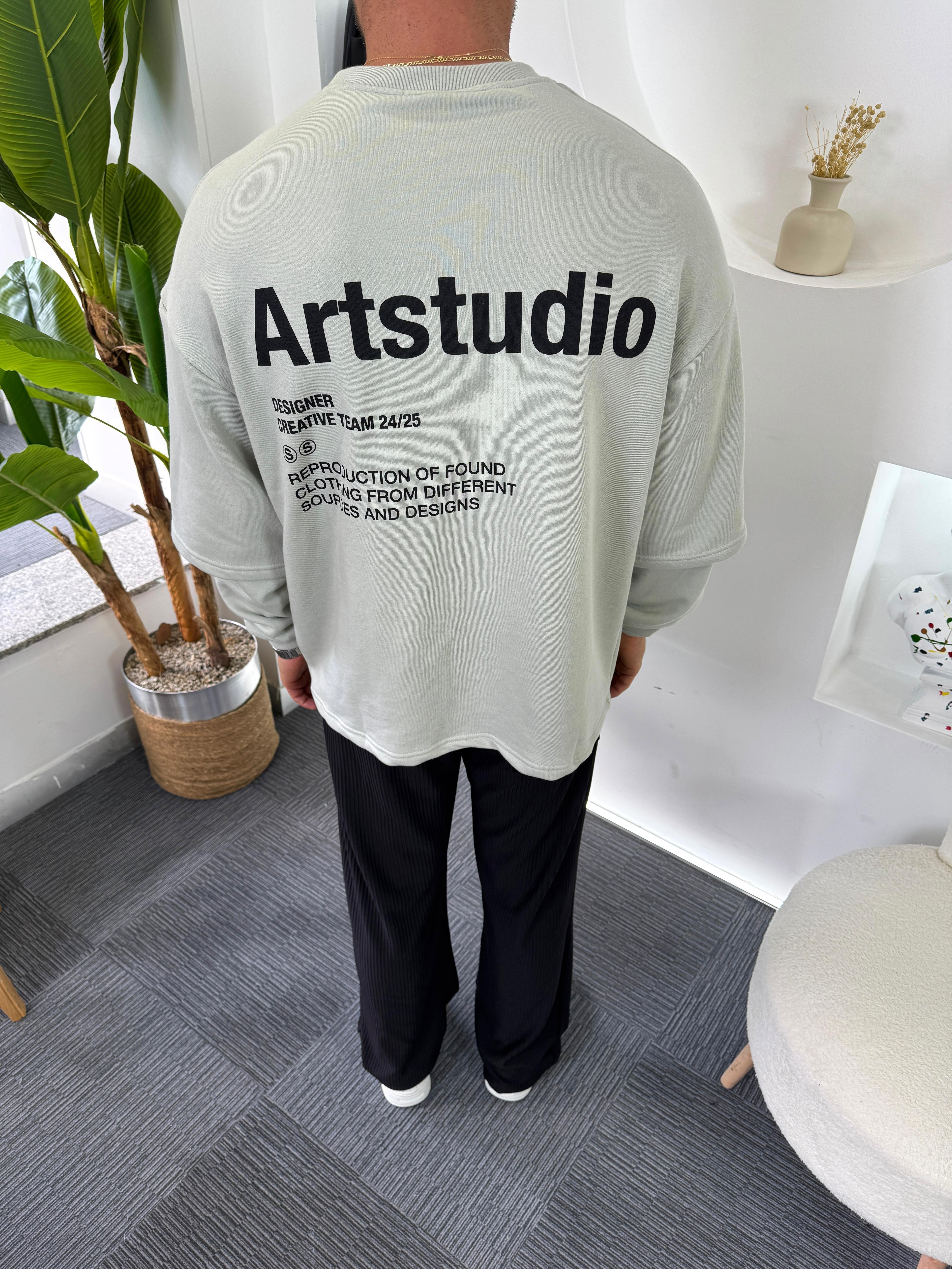 Gri Artstudio Sırt baskılı Oversize Hoddie