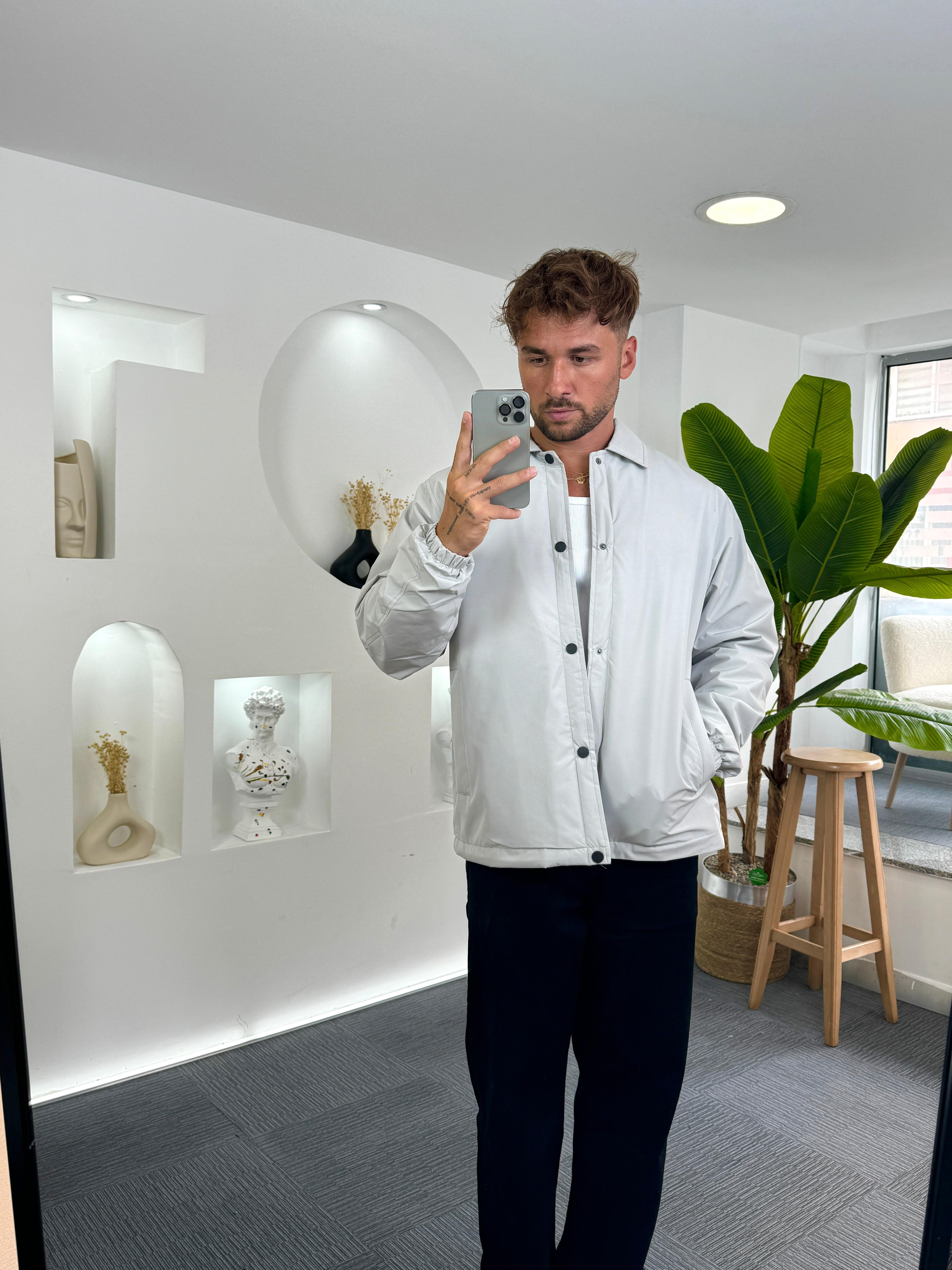 Gri Çıtçıtlı Oversize Mevsim Ceket