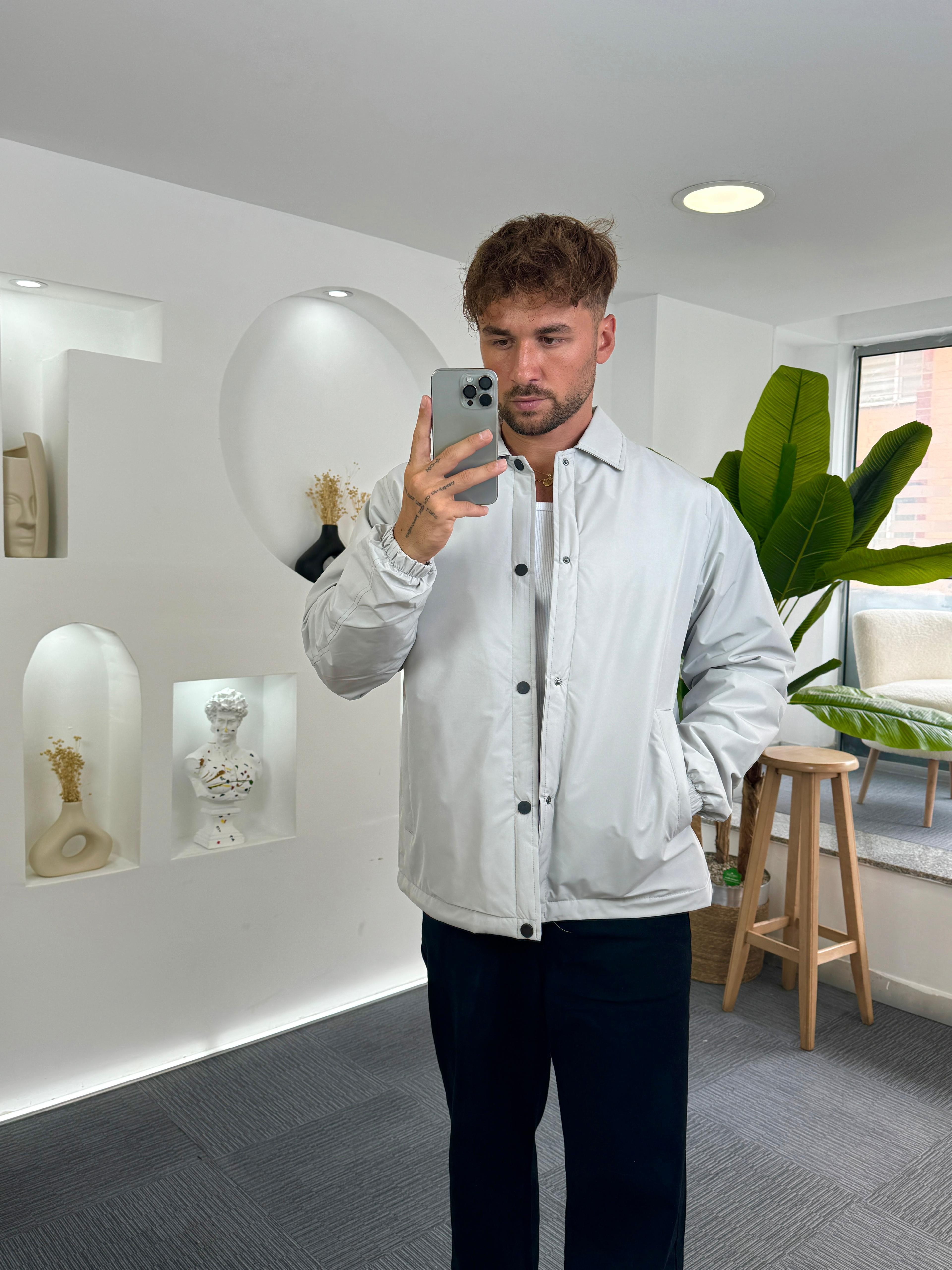 Gri Çıtçıtlı Oversize Mevsim Ceket