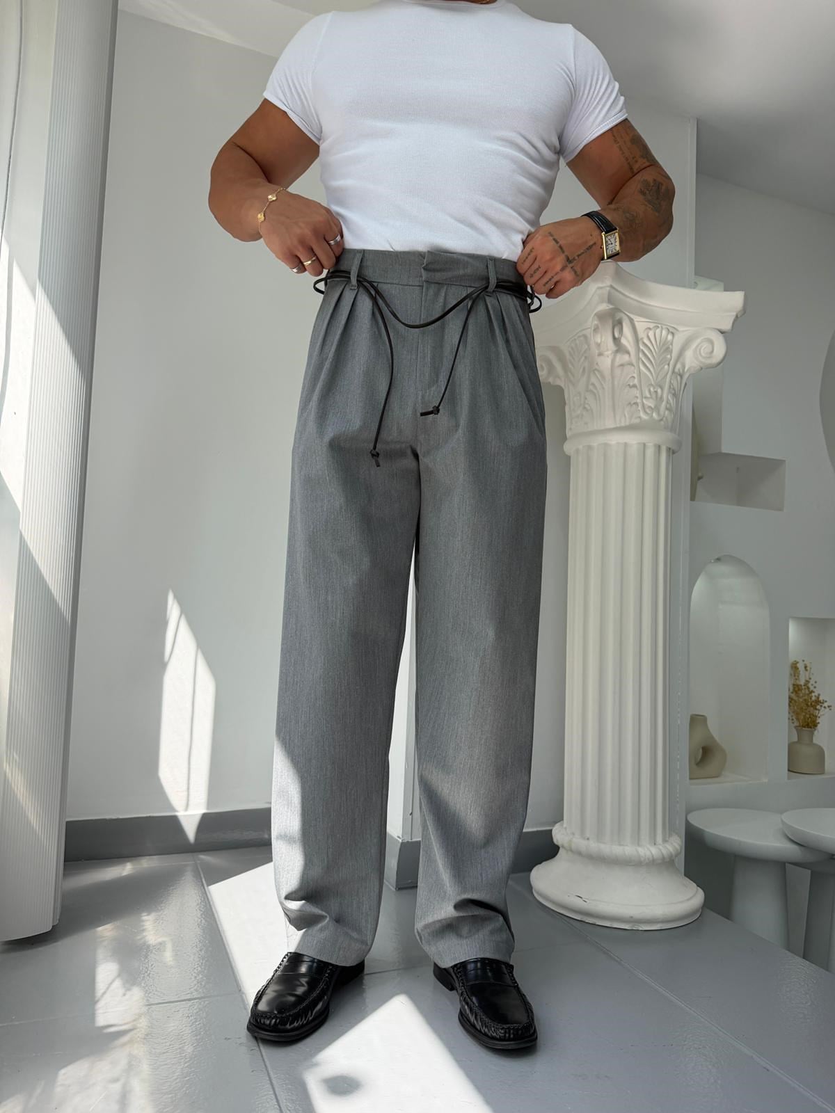 Gri GG Shadow Yüksek Bel Kumaş Pantolon