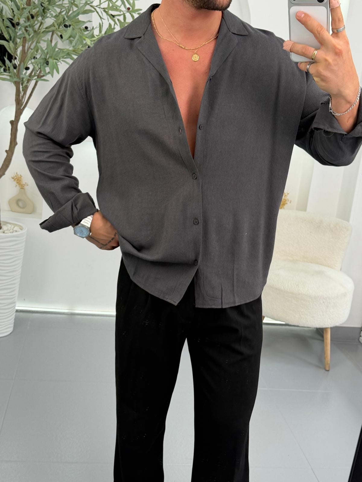 Gri Mr Açık Yaka Regular Fit Gömlek