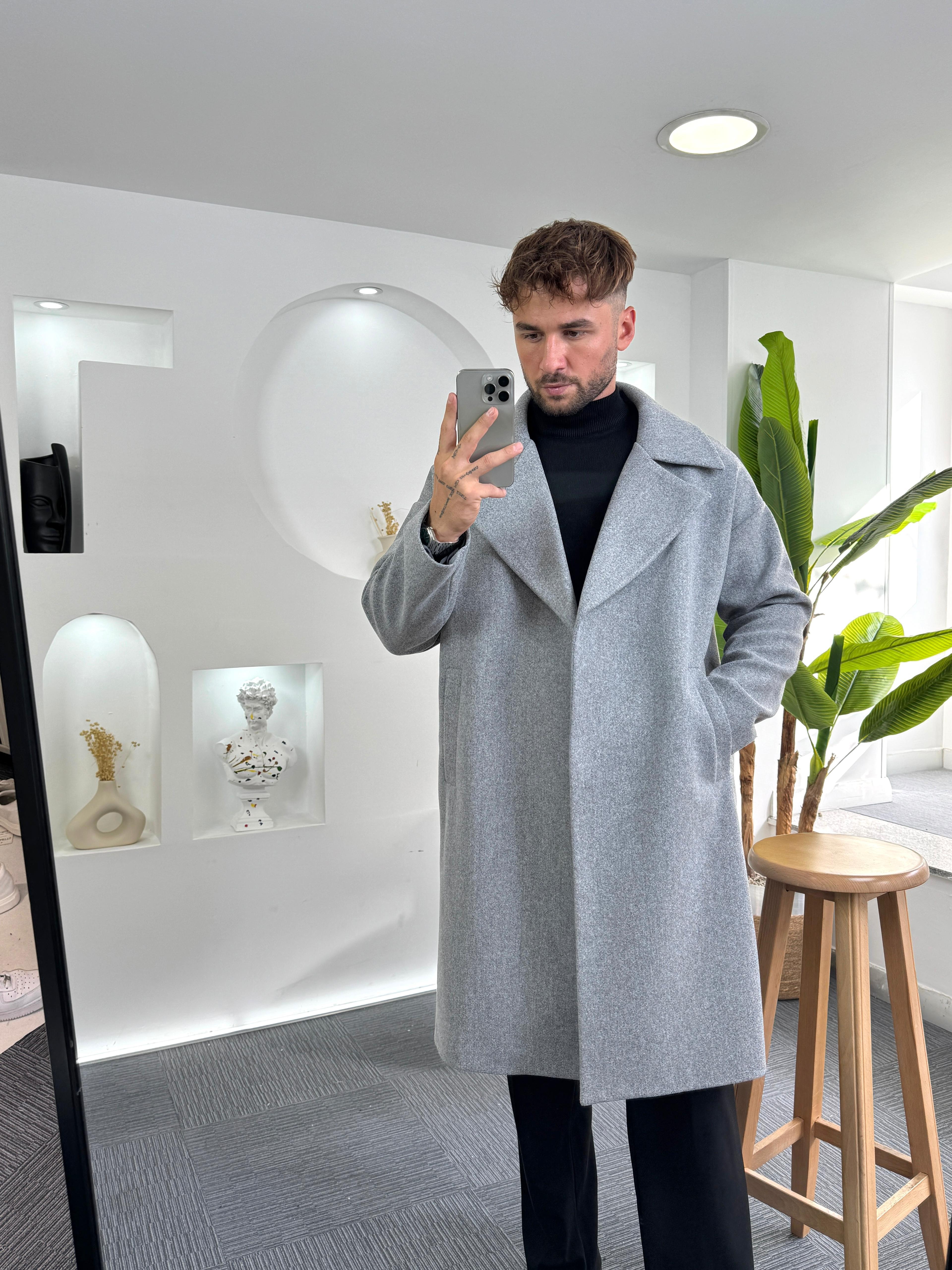 Gri Oversize Eks Kaşe Kaban