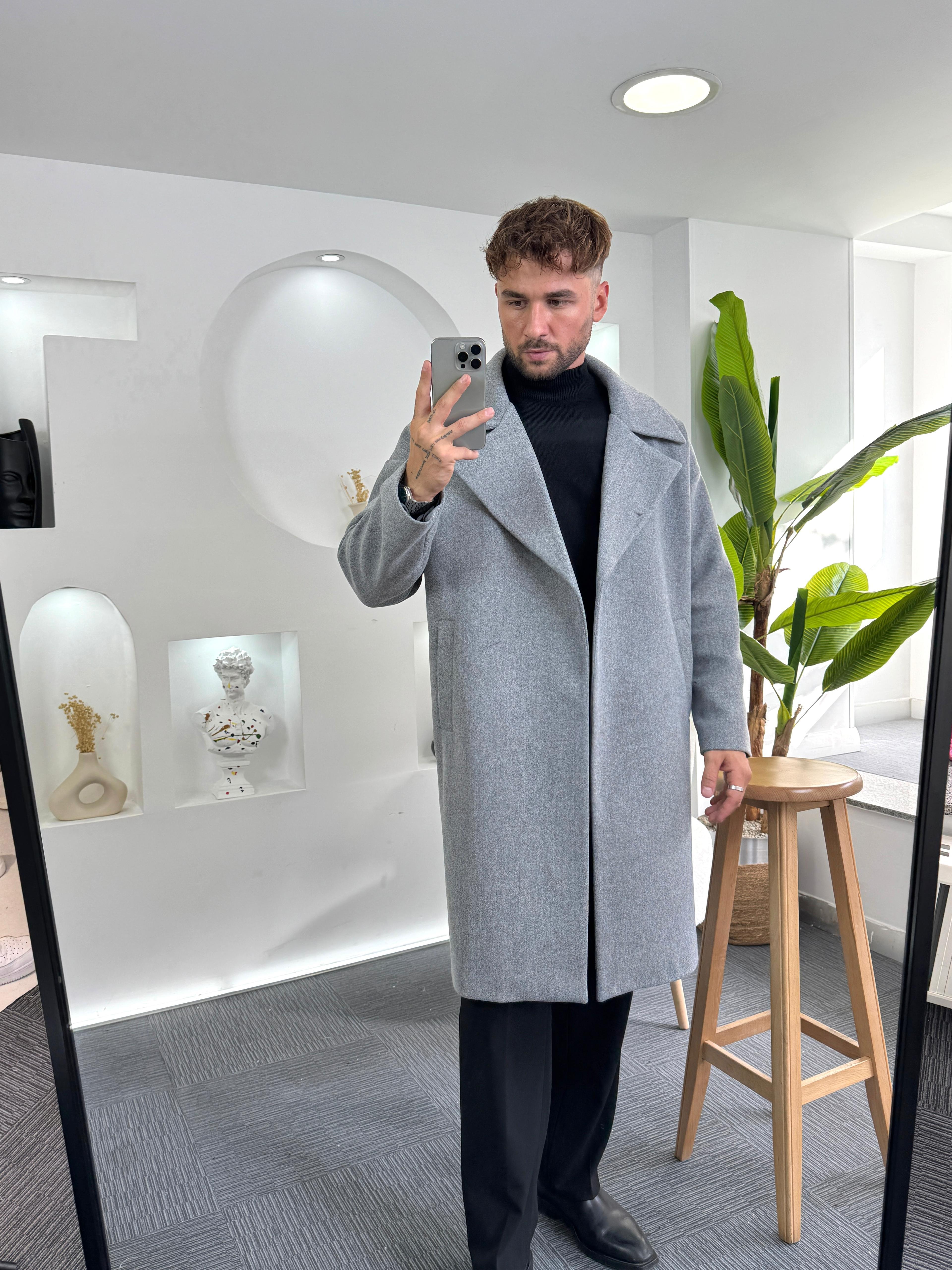 Gri Oversize Eks Kaşe Kaban