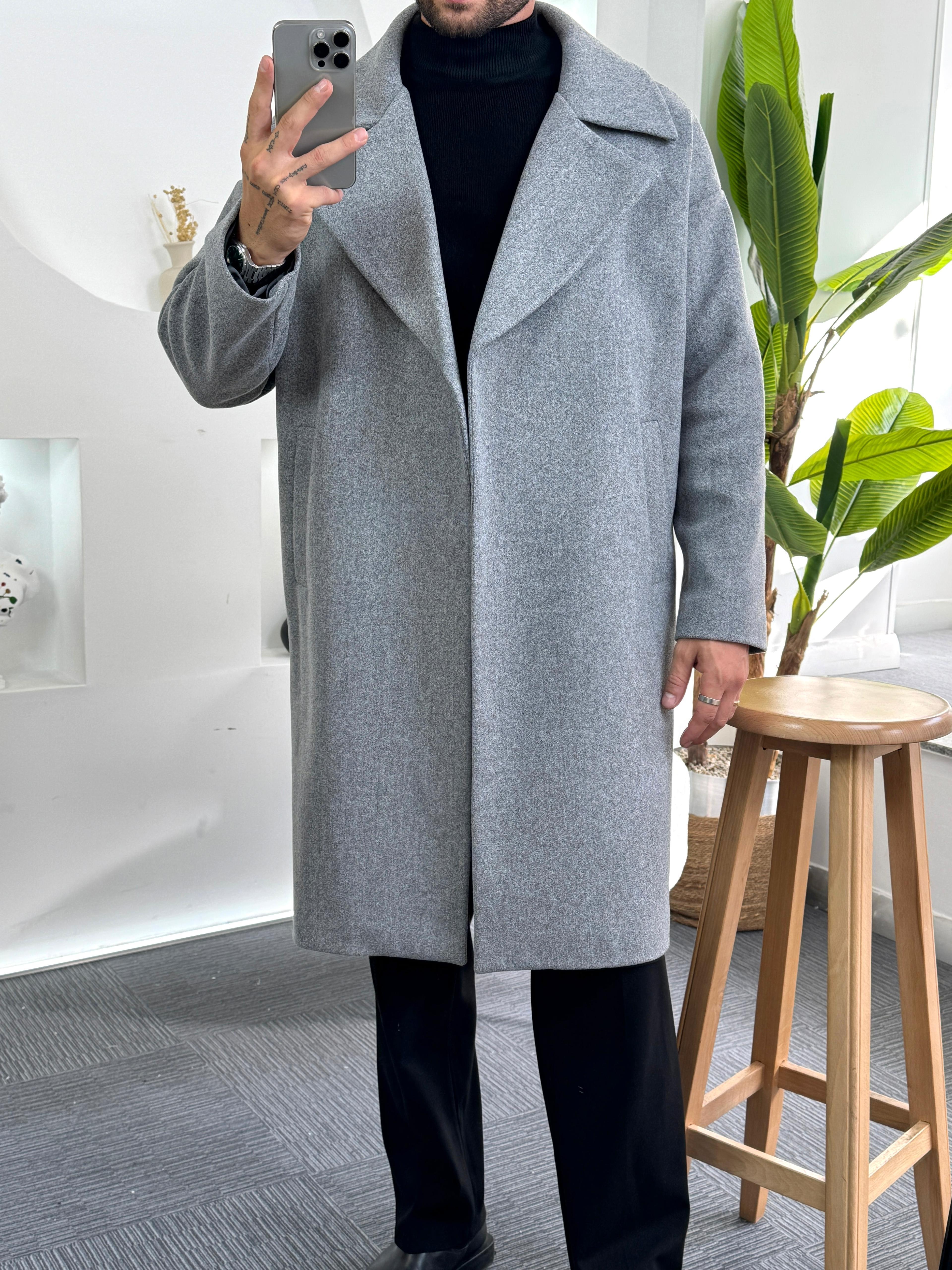 Gri Oversize Eks Kaşe Kaban