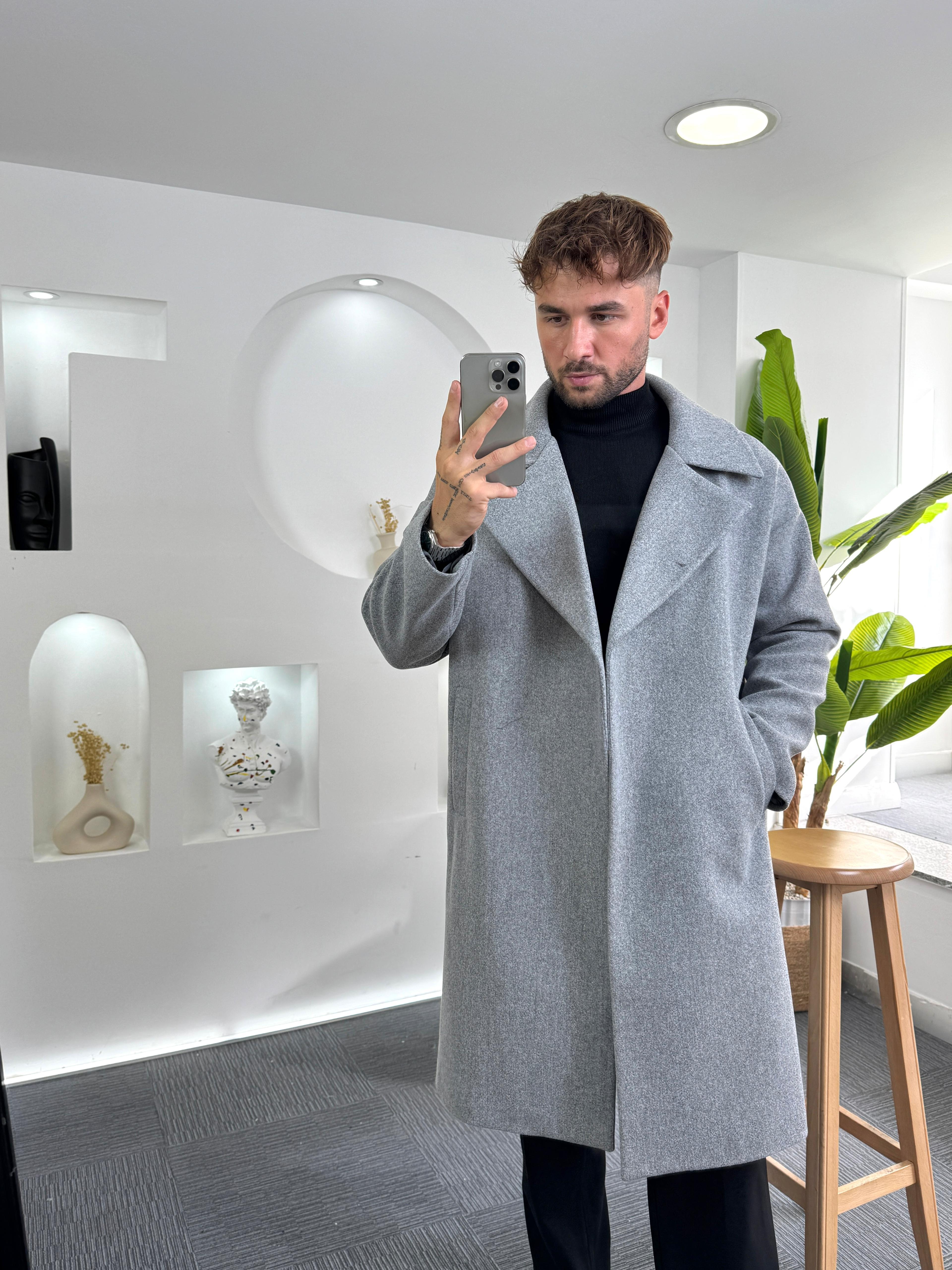 Gri Oversize Eks Kaşe Kaban
