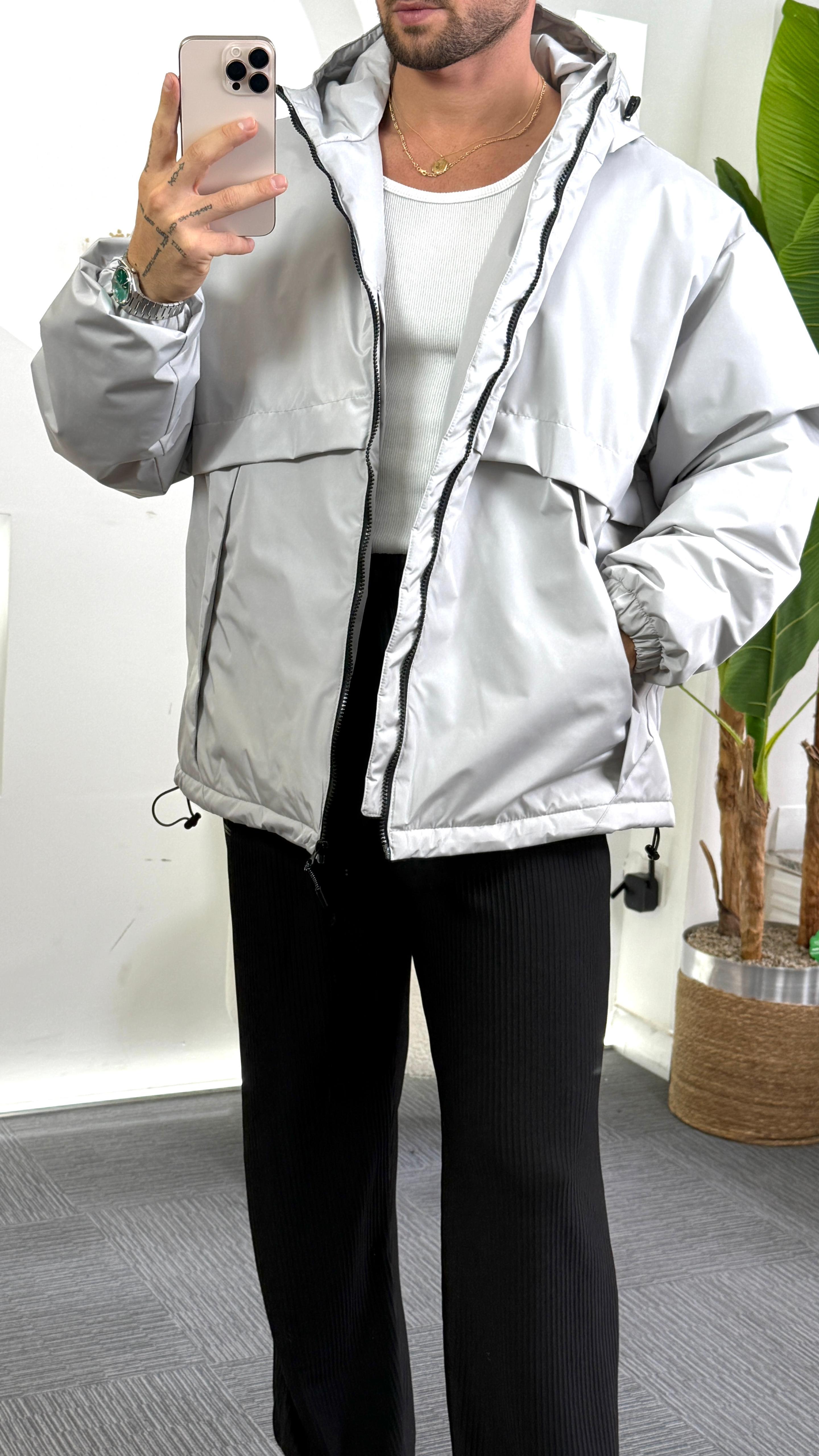 Gri RL Oversize Şişme Mont