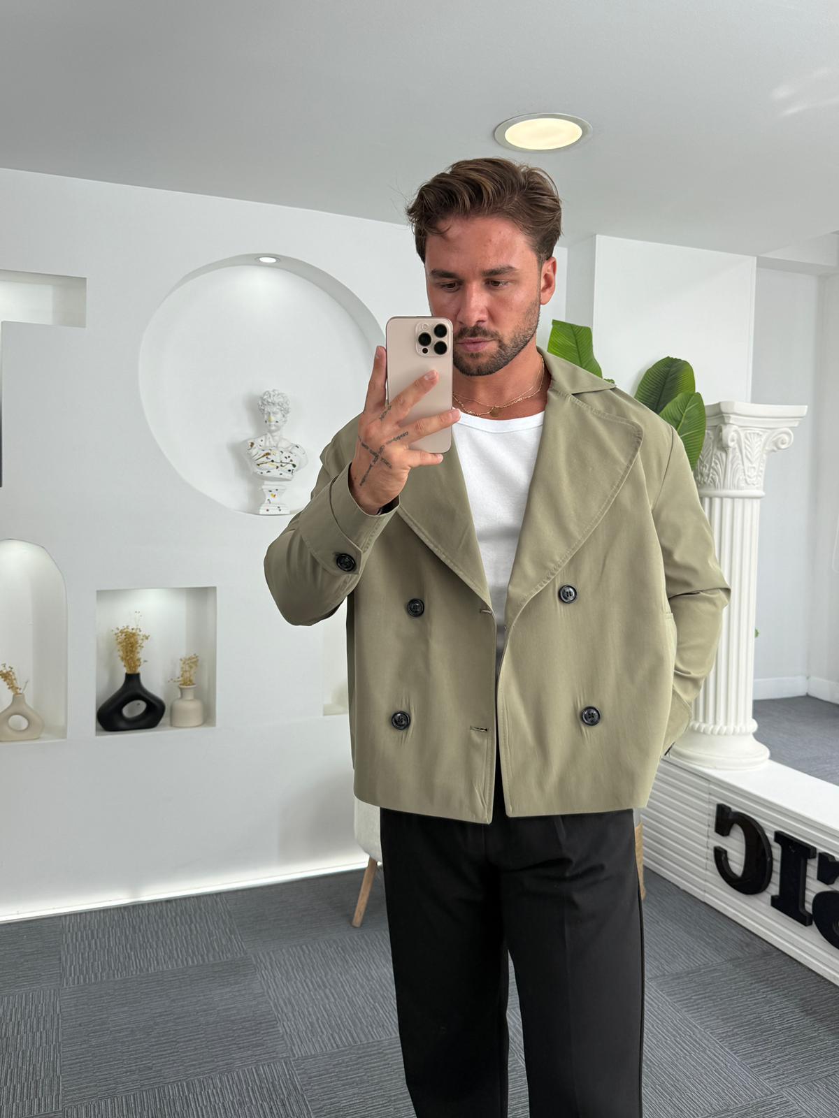 Haki EKS Crop Fit Kruvaze Trençkot