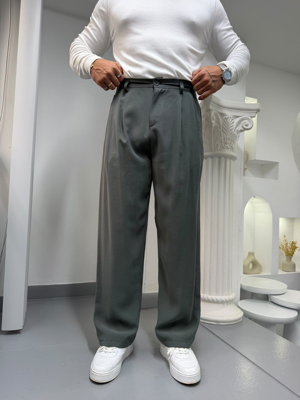 Haki GG Kışlık Pileli Modal Kumaş Pantolon