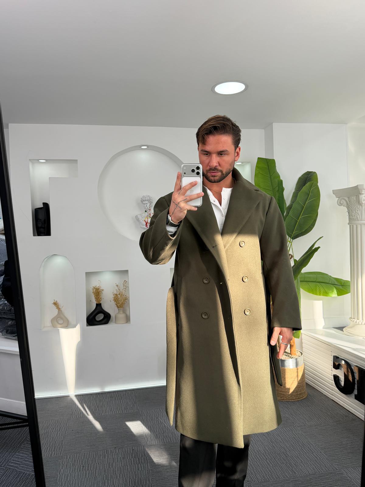 Haki GG Kuşaklı Oversize Kaban