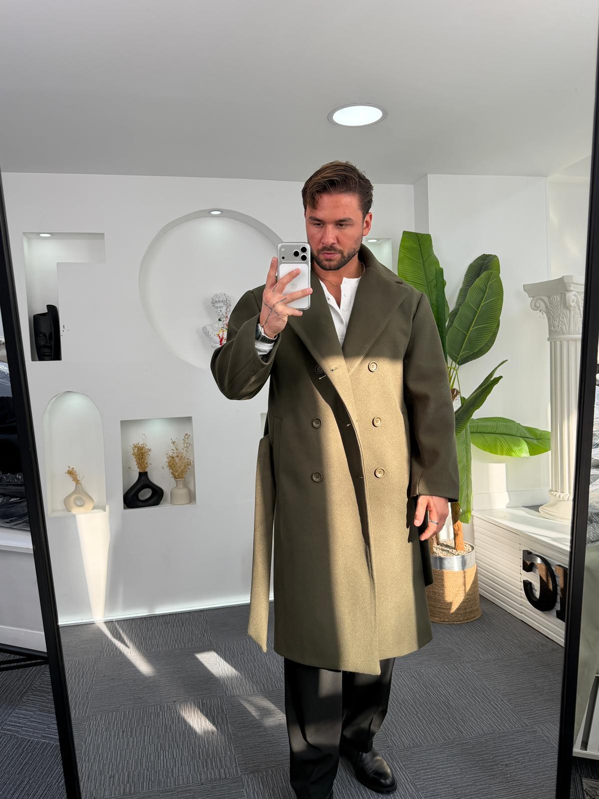 Haki GG Kuşaklı Oversize Kaban