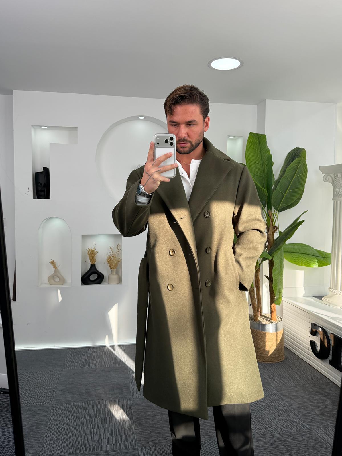 Haki GG Kuşaklı Oversize Kaban