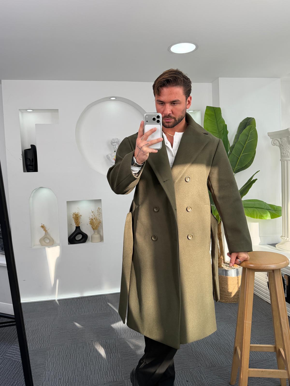 Haki GG Kuşaklı Oversize Kaban