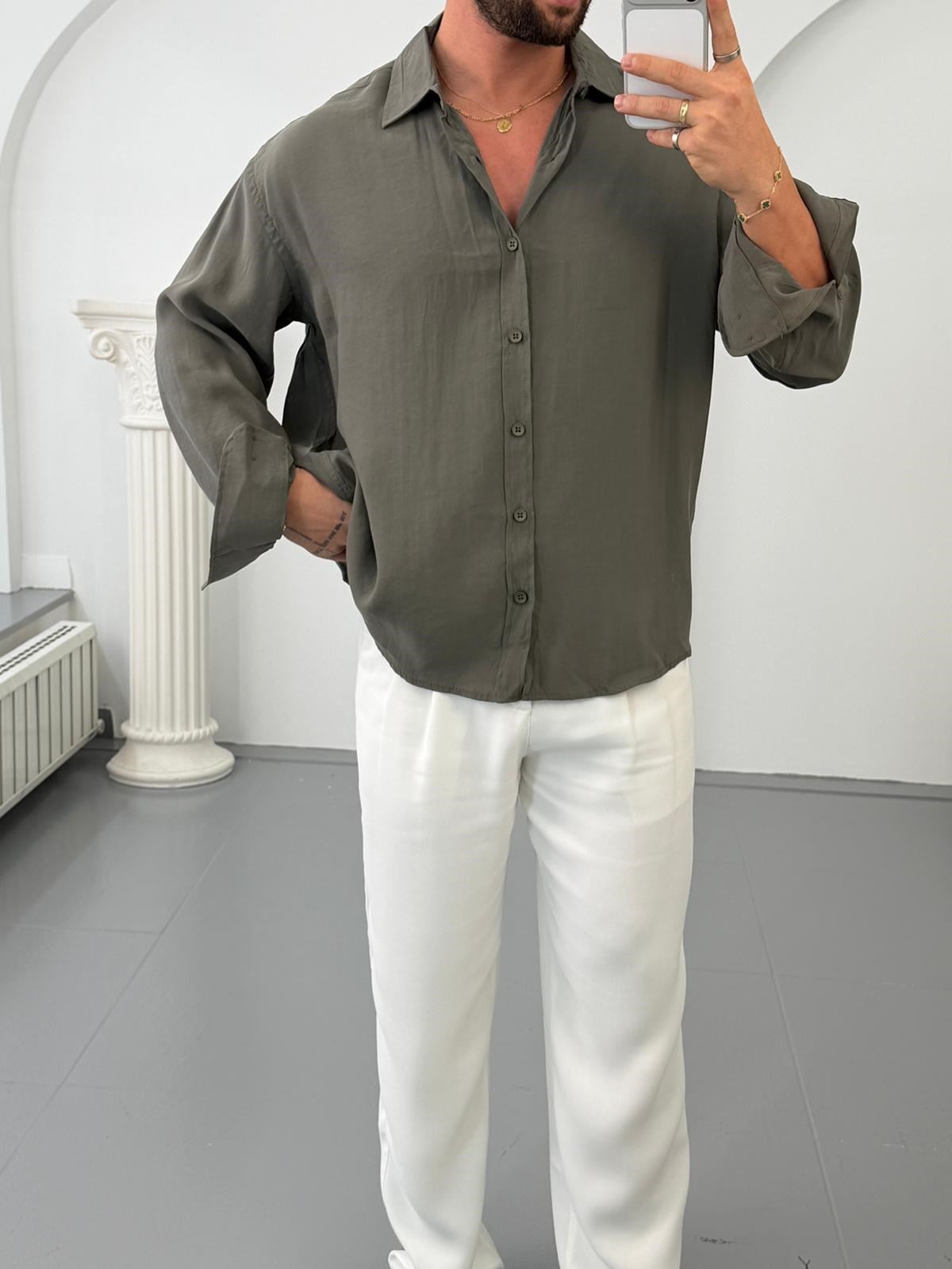 Haki GG Oversize Modal Gömlek