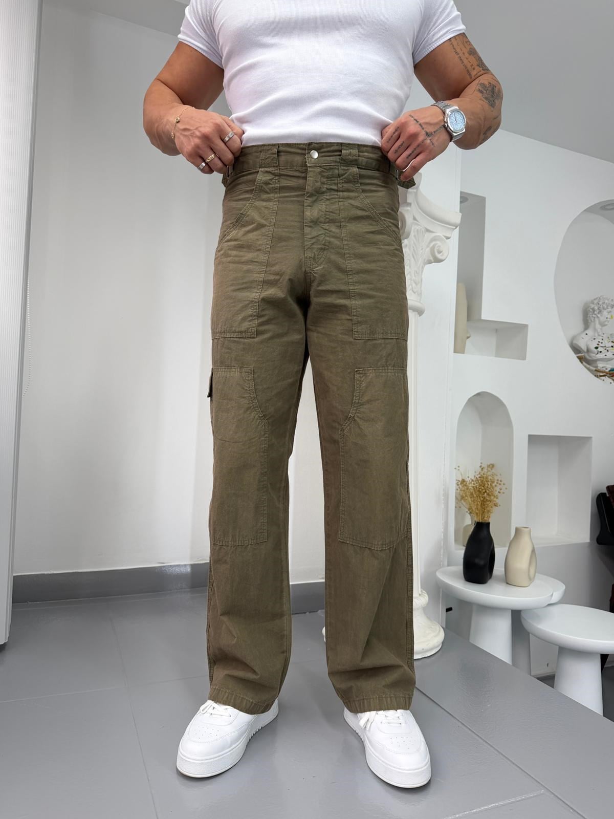 Haki GG Premium Antik Yıkama Gabardin Pantolon