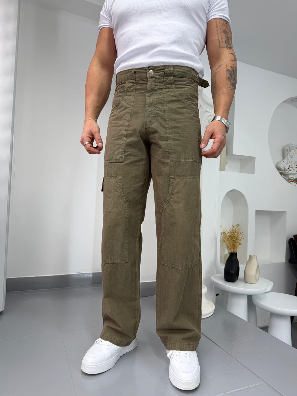 Haki GG Premium Antik Yıkama Gabardin Pantolon