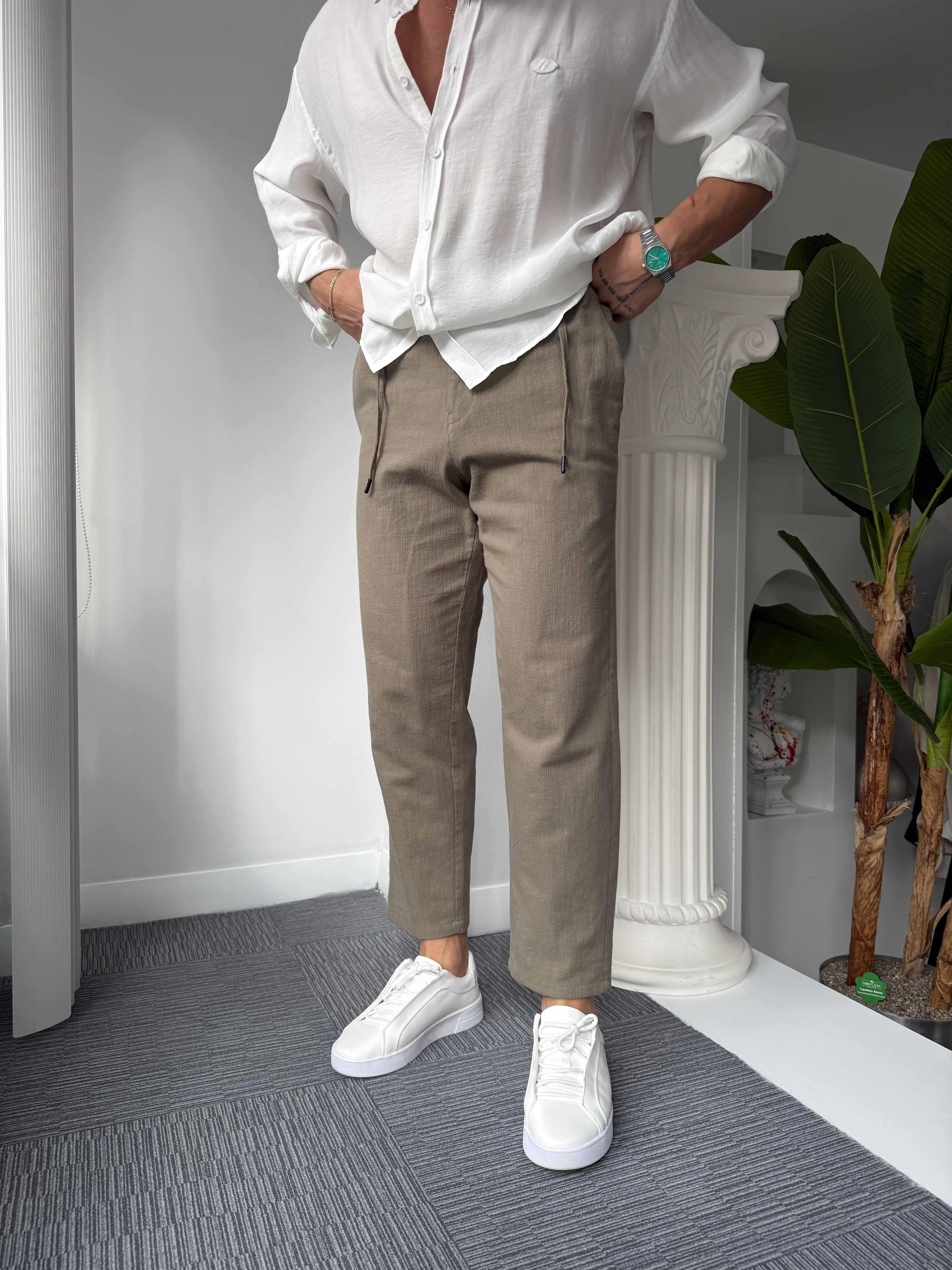 Haki Giesto BF Kalıp Linen Pantolon