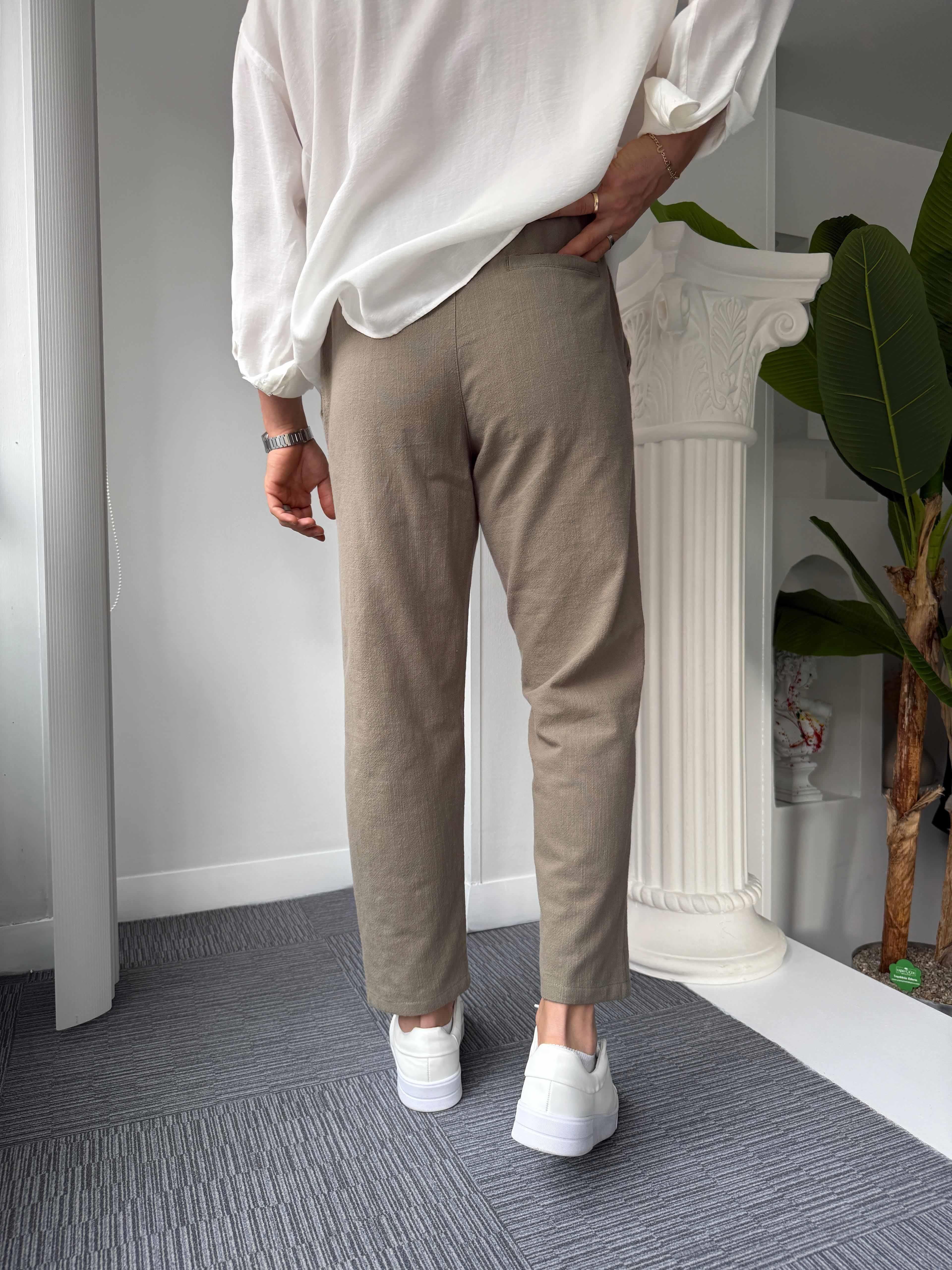 Haki Giesto BF Kalıp Linen Pantolon