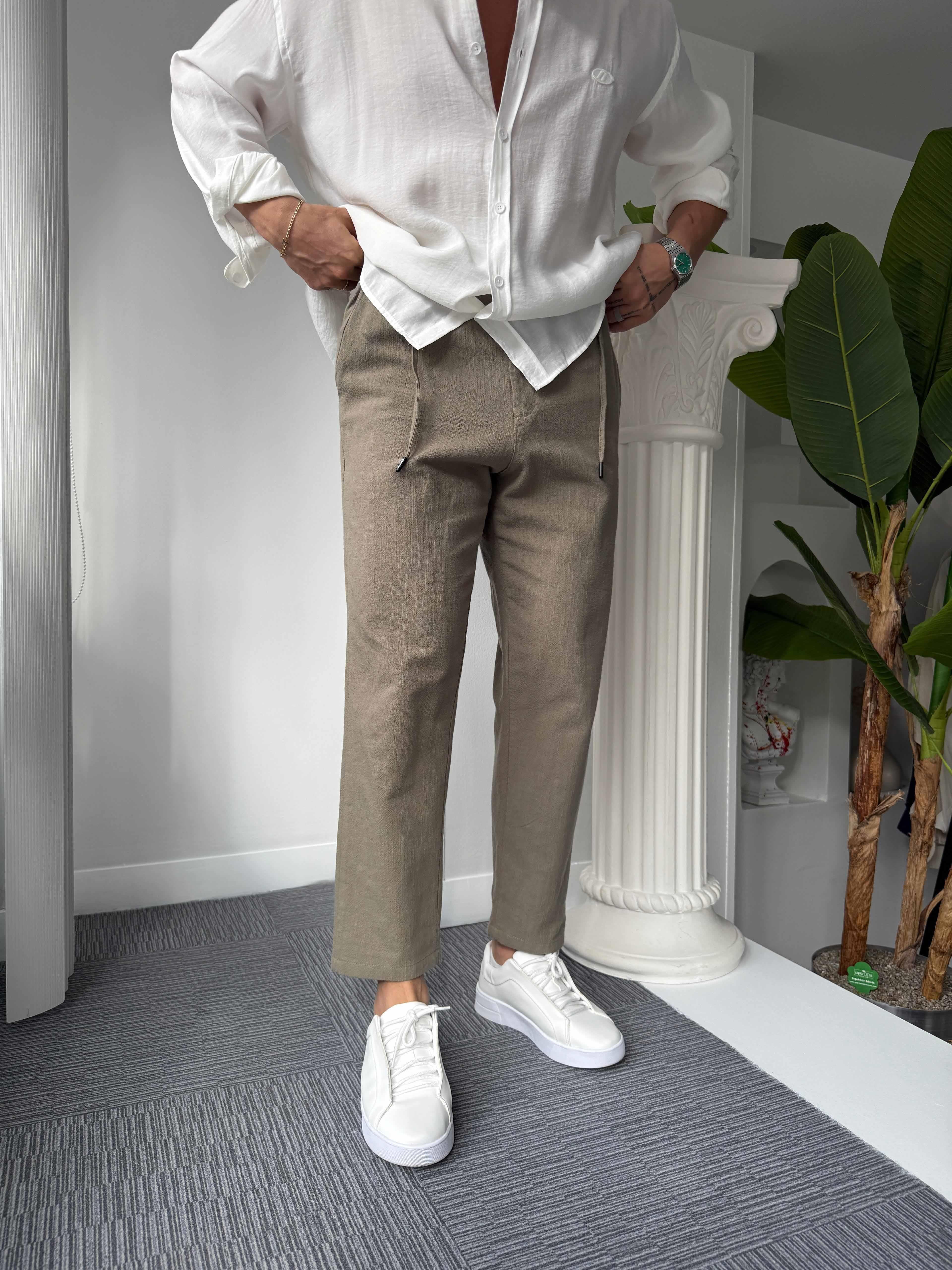 Haki Giesto BF Kalıp Linen Pantolon