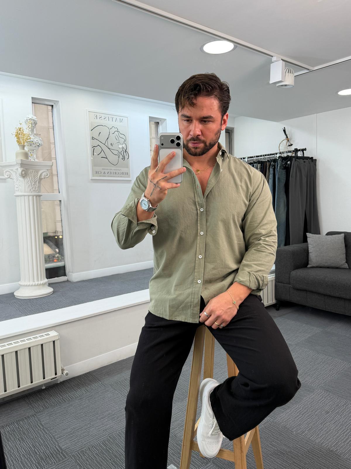 Haki Giesto Oversize Fresh Keten Gömlek